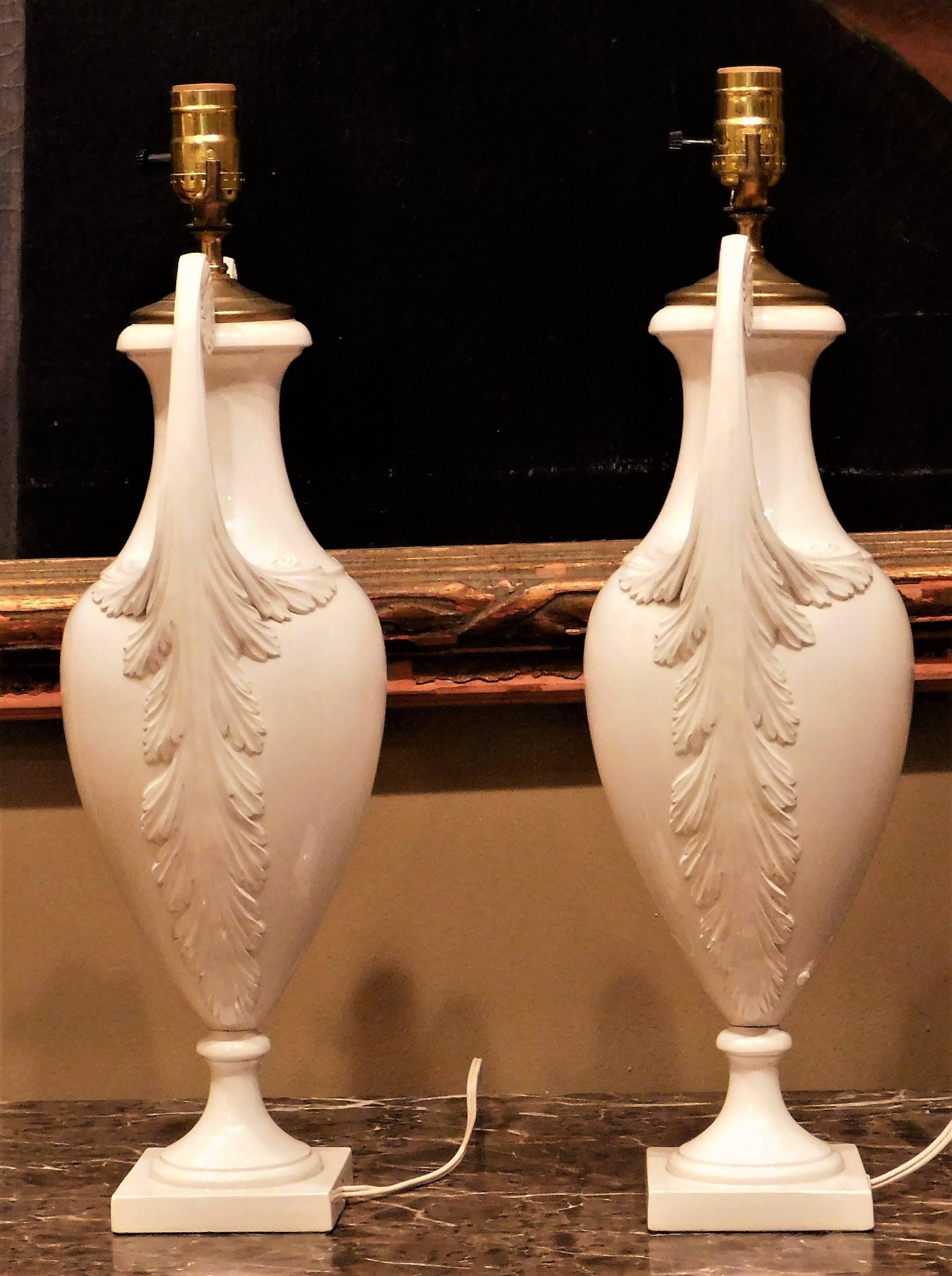 Pair of Continental White Faience Urns, circa 1935 In Excellent Condition For Sale In Alexandria, VA
