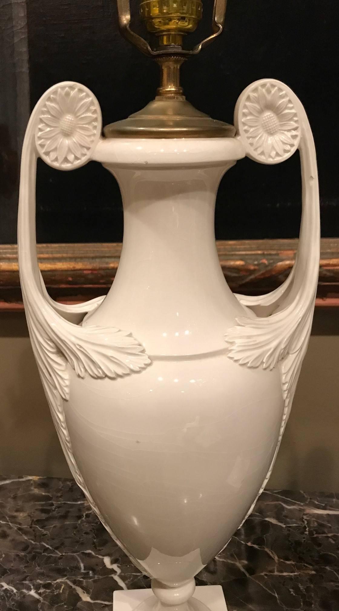 Pair of Continental White Faience Urns, circa 1935 For Sale 2