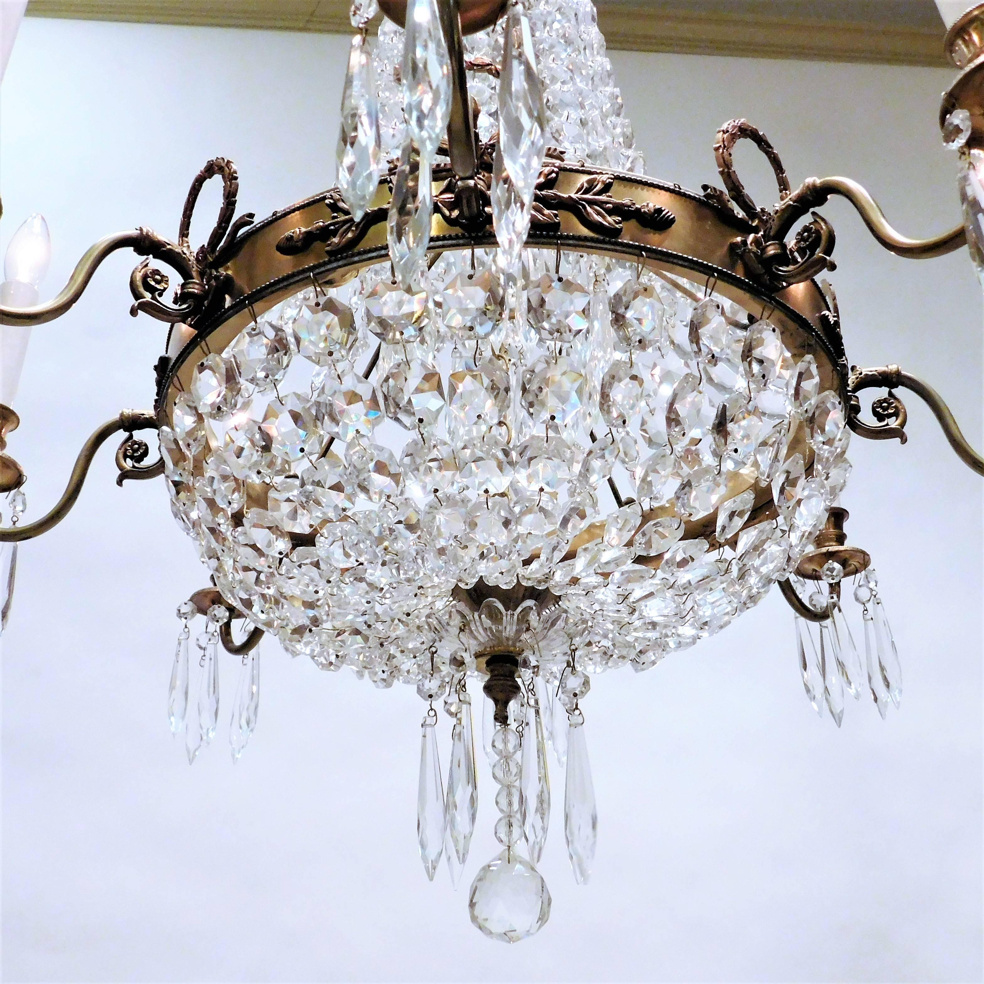 Continental Empire Style Gilt Brass and Crystal Eight-Light Chandelier 2