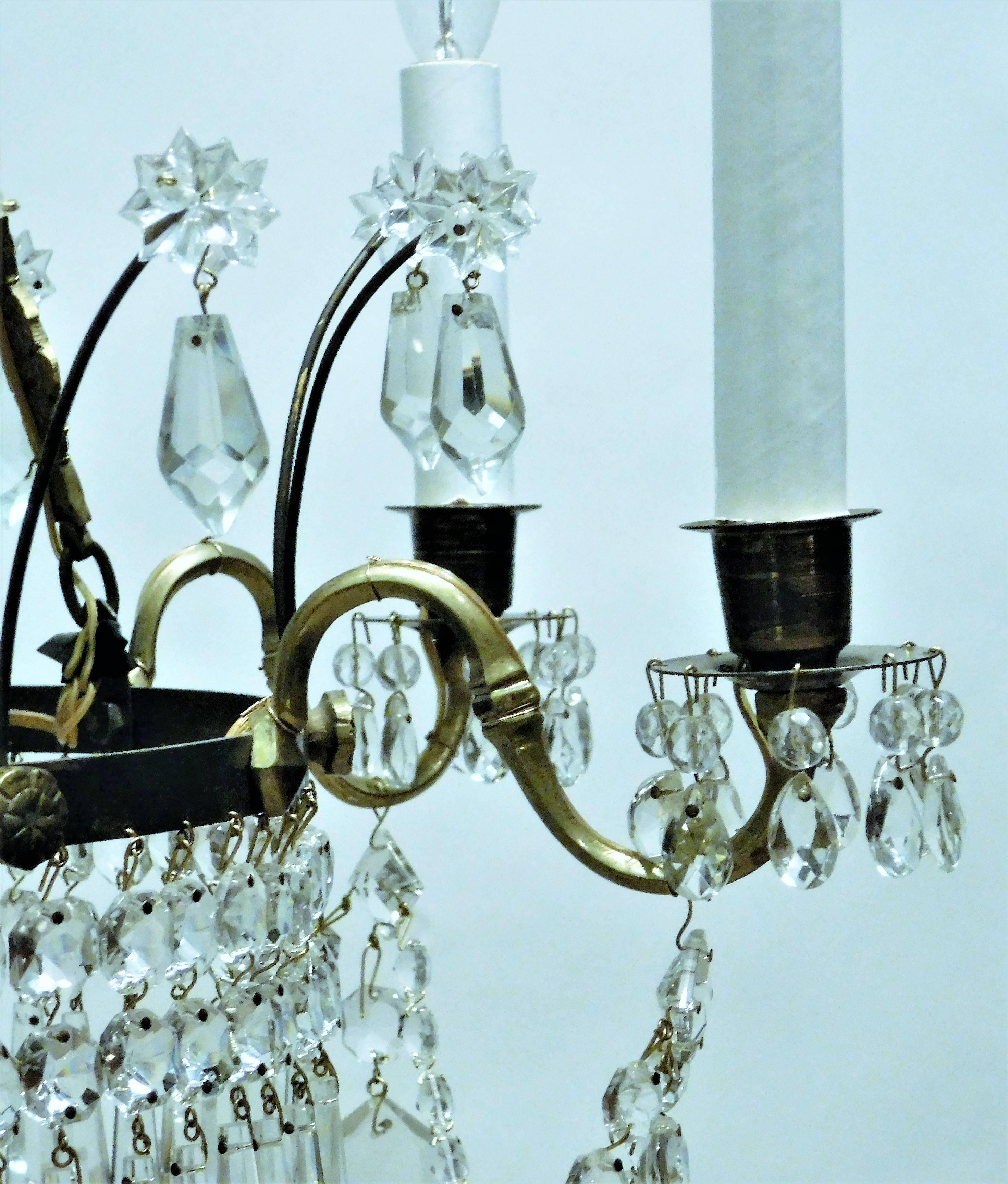Neoclassical Six-Light Gilt Brass and Crystal Chandelier, Baltic Area 2