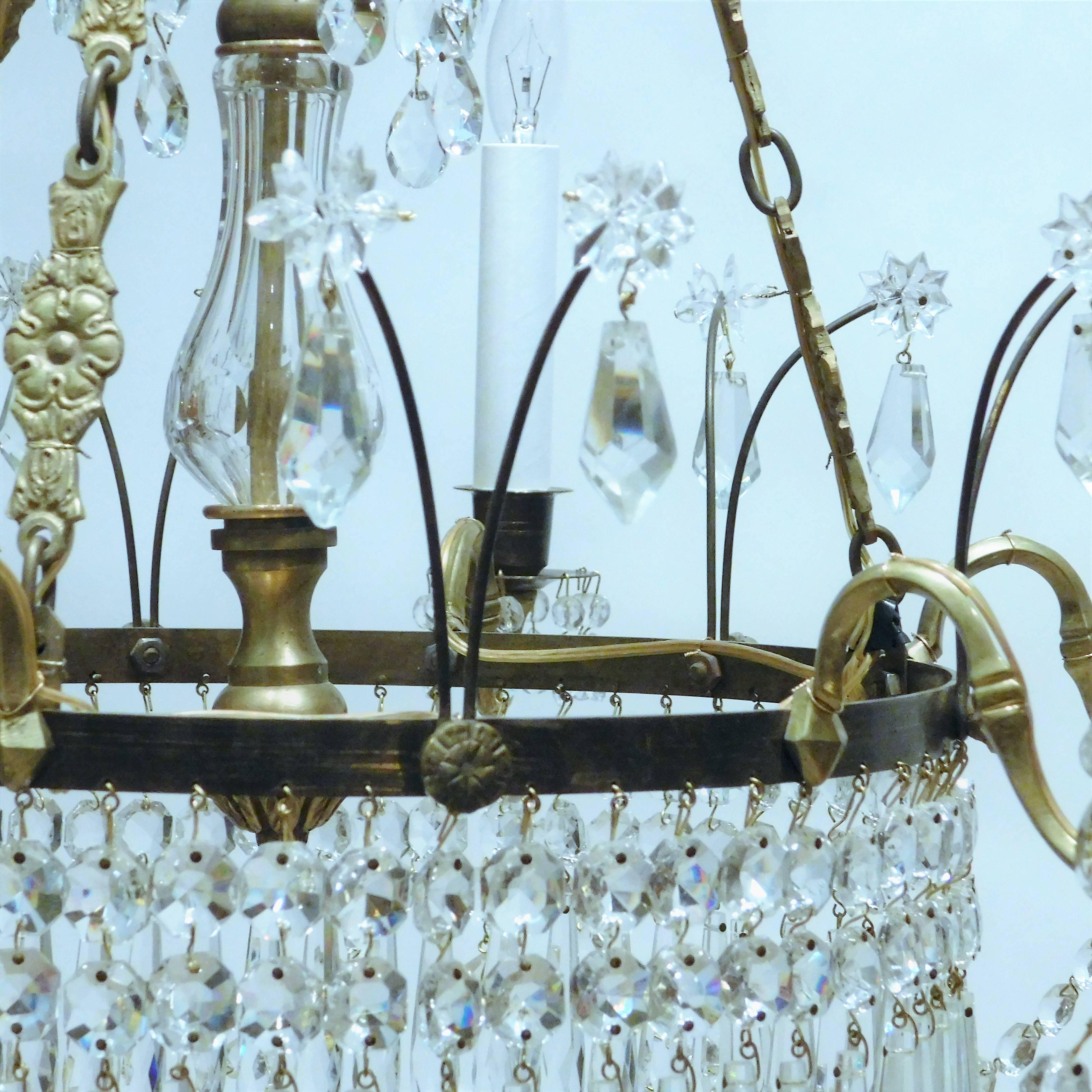 Neoclassical Six-Light Gilt Brass and Crystal Chandelier, Baltic Area 3