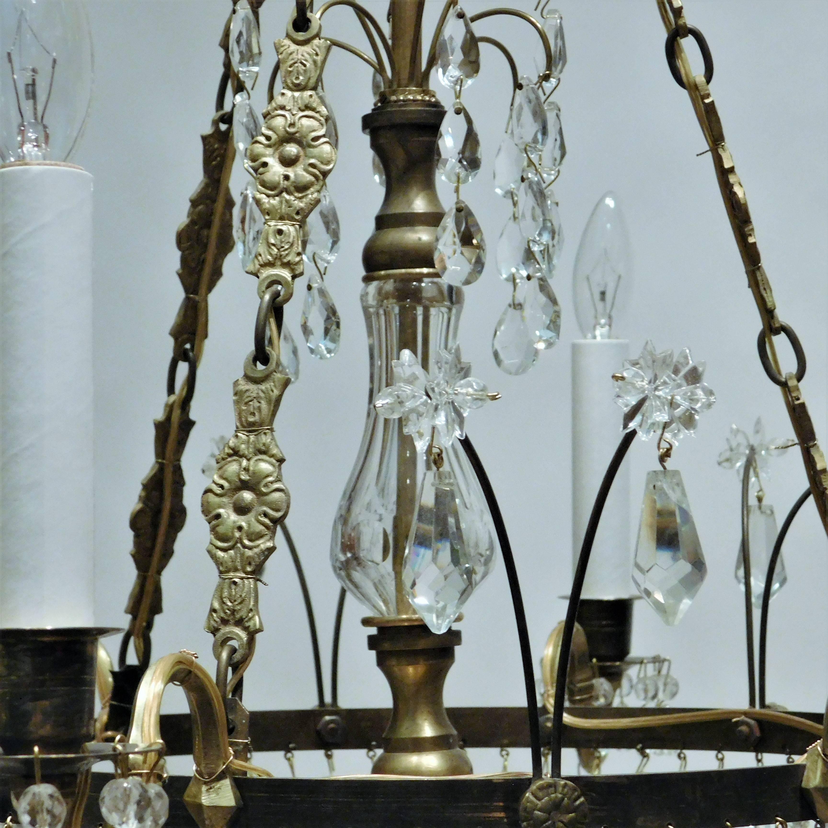 Neoclassical Six-Light Gilt Brass and Crystal Chandelier, Baltic Area 4