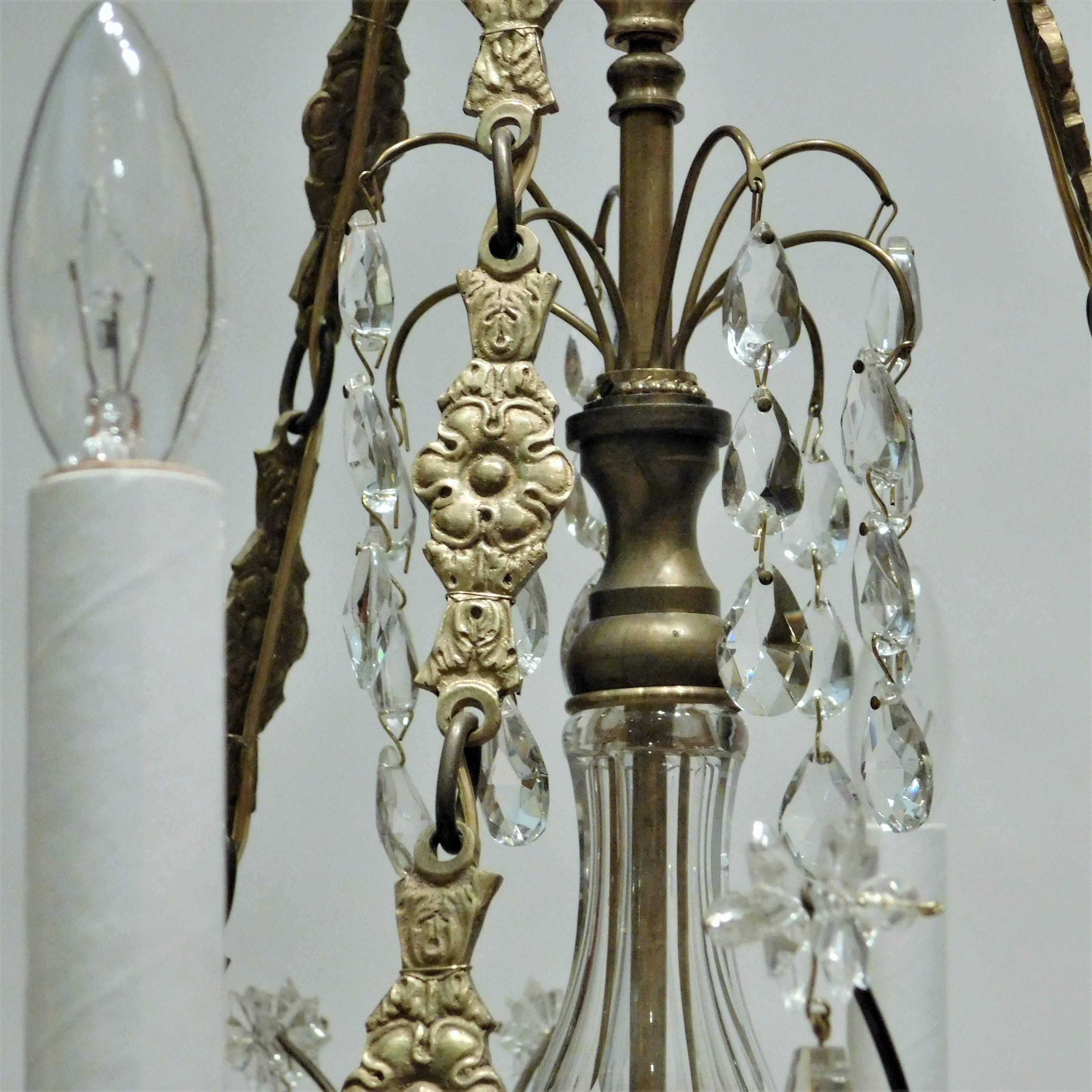Neoclassical Six-Light Gilt Brass and Crystal Chandelier, Baltic Area 5