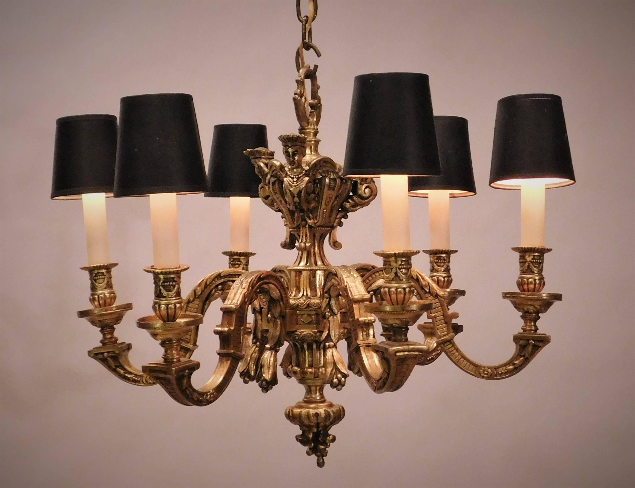 French Louis XIV Style Gilt Bronze Six-Light Chandelier, France, circa 1880