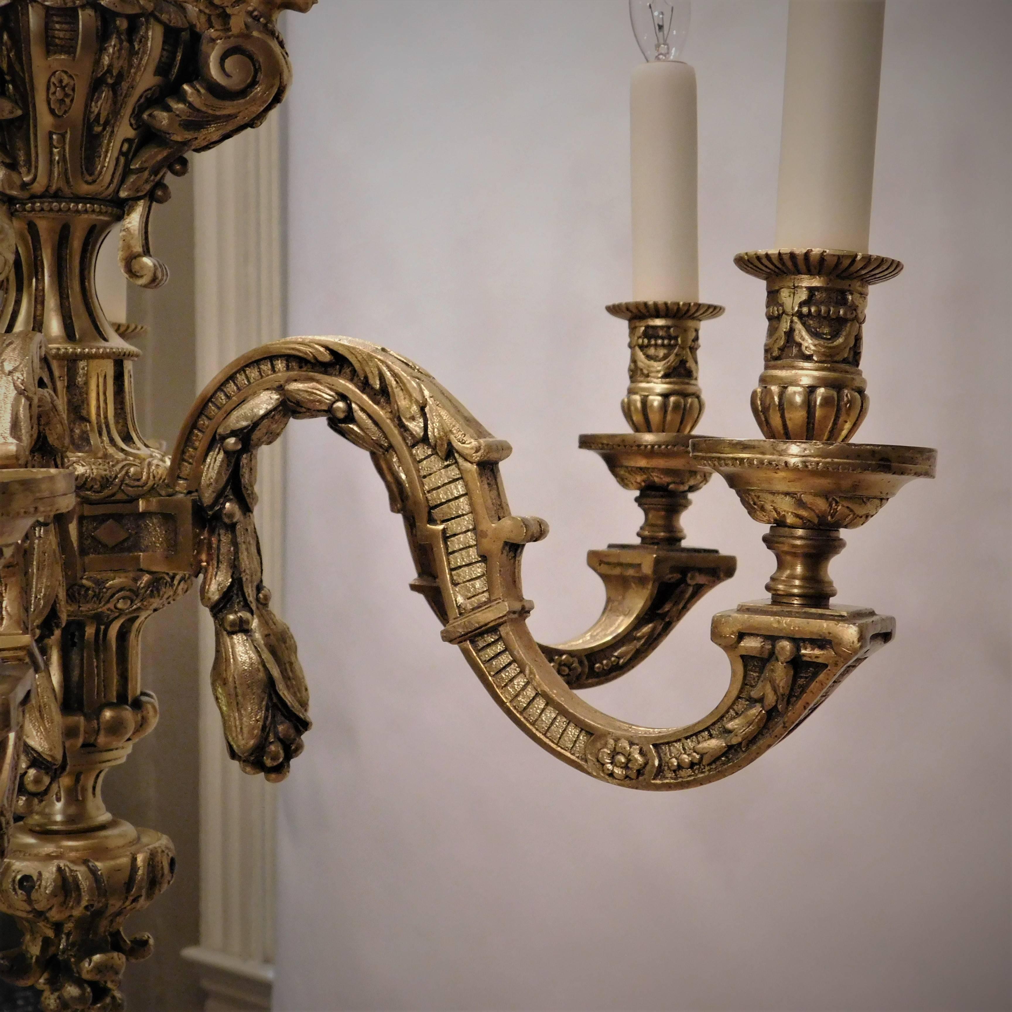 Late 19th Century Louis XIV Style Gilt Bronze Six-Light Chandelier, France, circa 1880