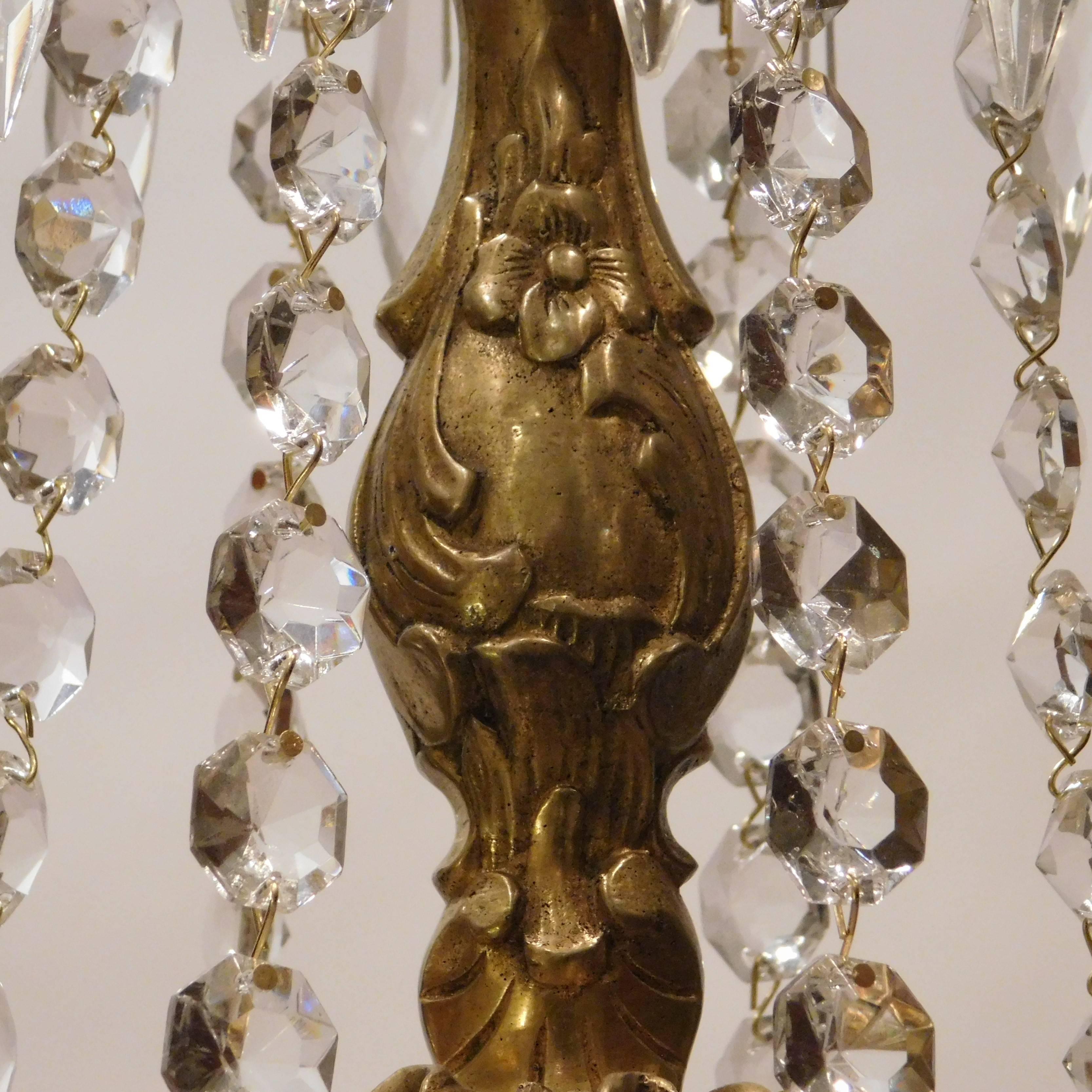 Louis XV Style Gilt Brass and Crystal Six-Light Chandelier, Sweden, Circa:1935 1