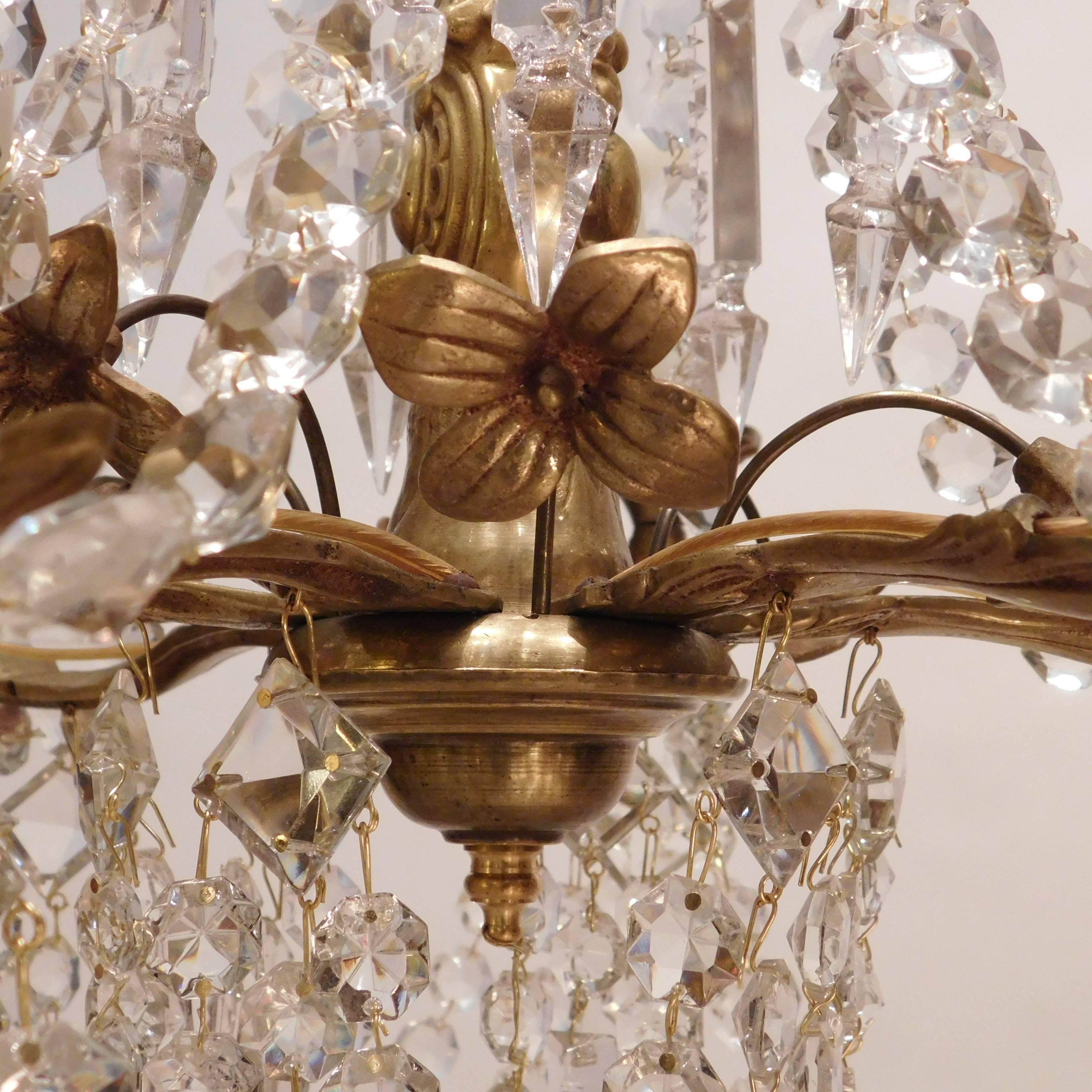 Louis XV Style Gilt Brass and Crystal Six-Light Chandelier, Sweden, Circa:1935 2