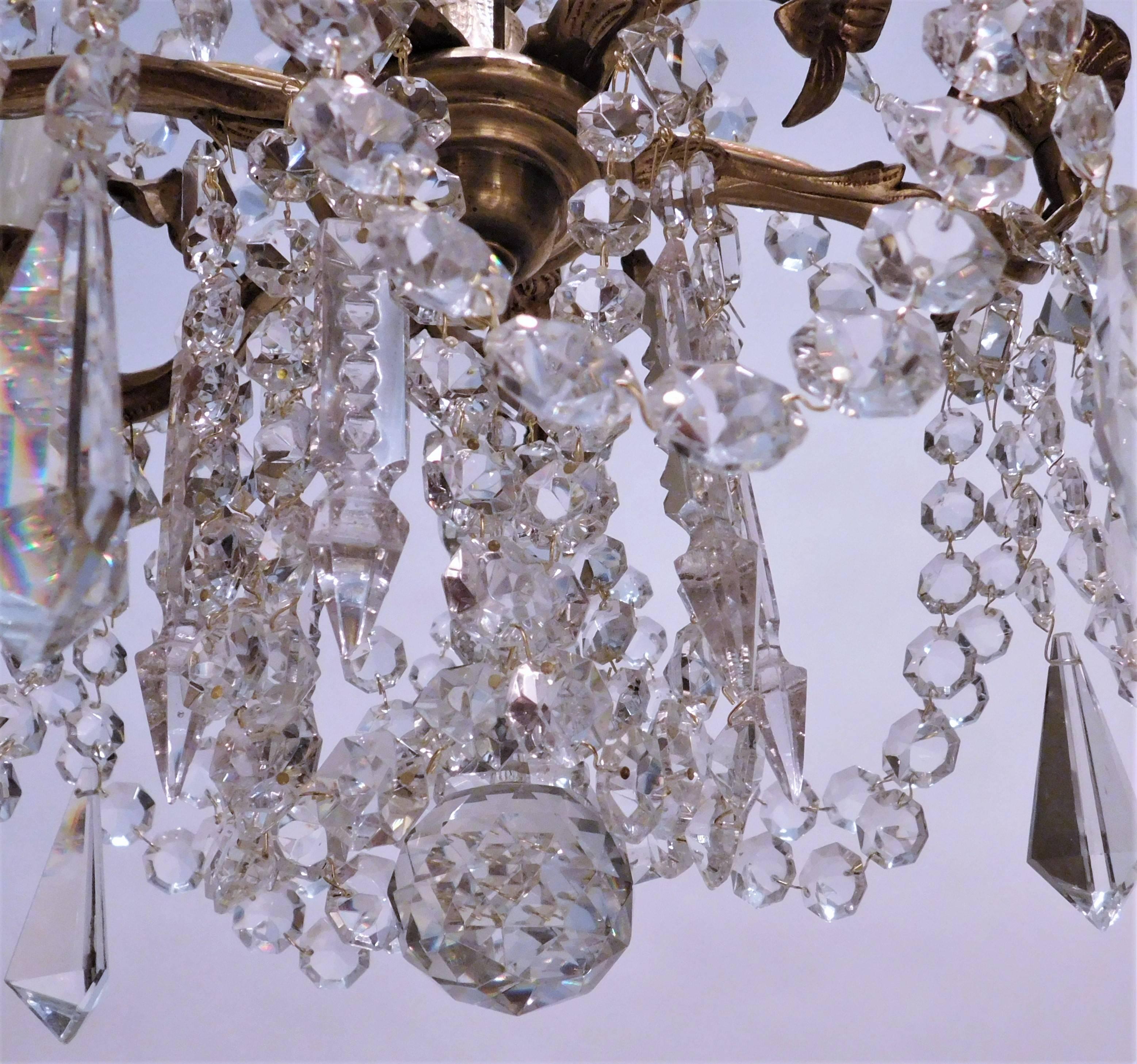 Louis XV Style Gilt Brass and Crystal Six-Light Chandelier, Sweden, Circa:1935 3