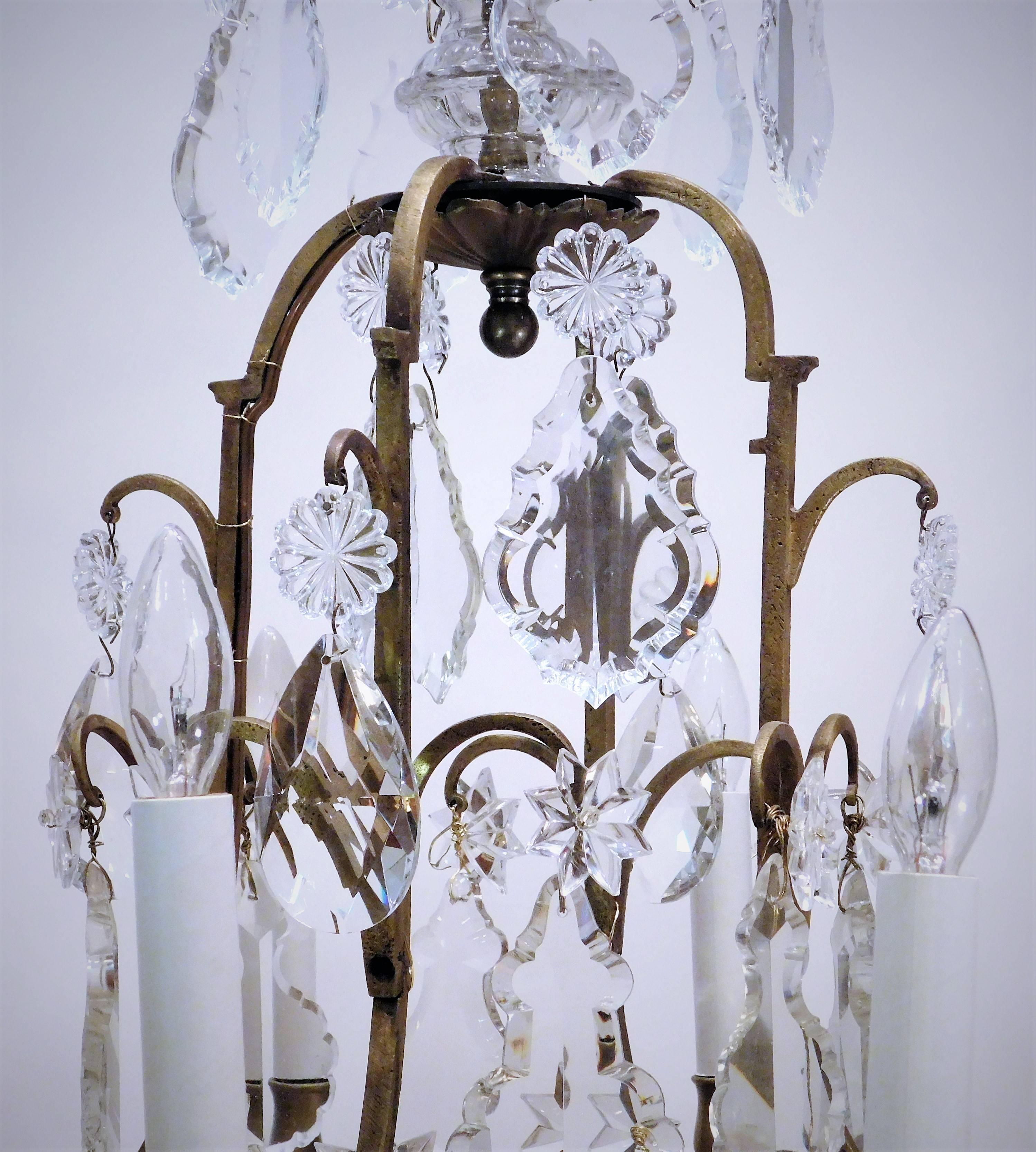 20th Century Louis XV Style Eight-Light Bronze and Crystal Chandelier, France, circa 1900