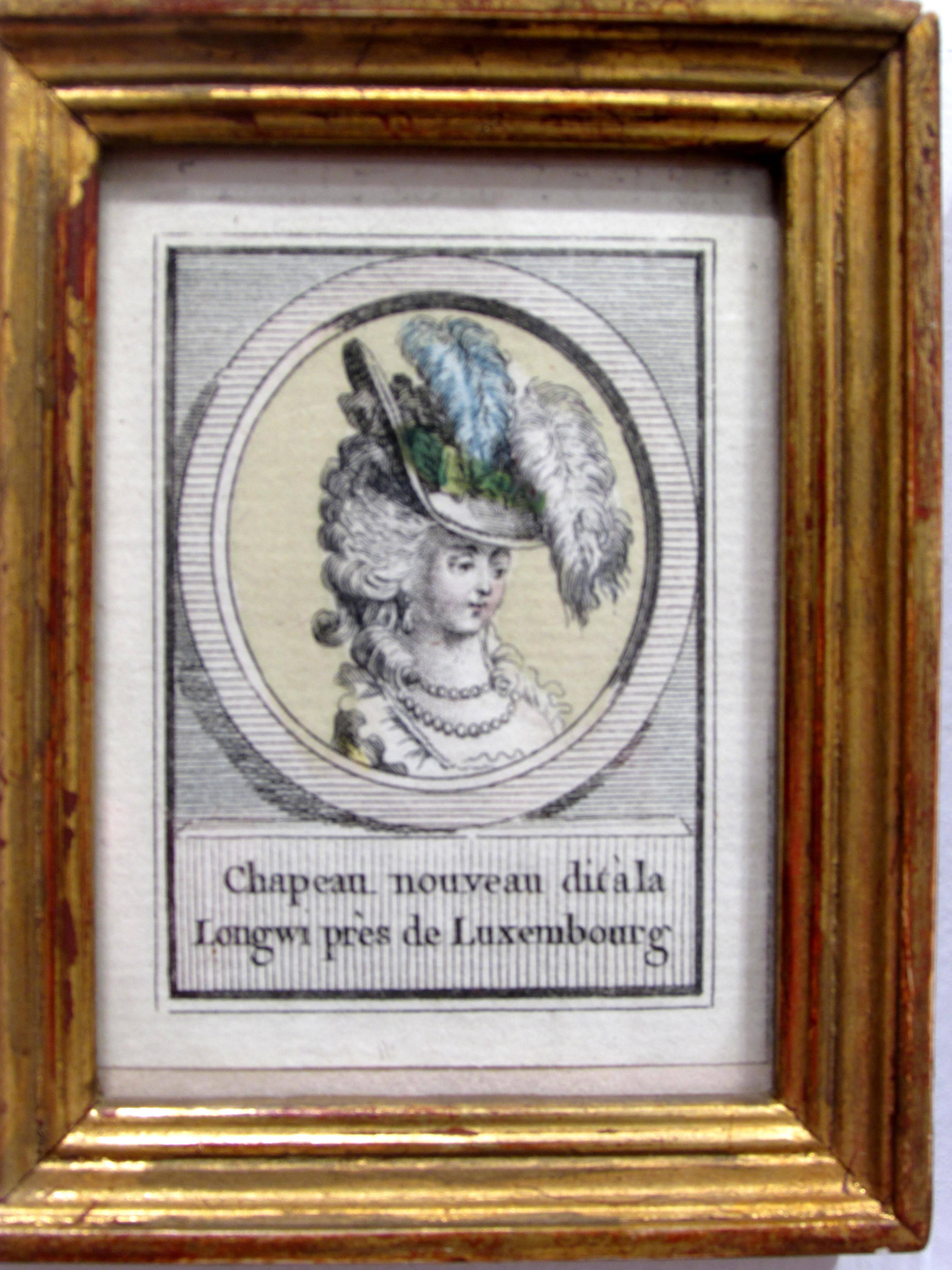 French Hat Styles Etchings from 18th Century For Sale 6