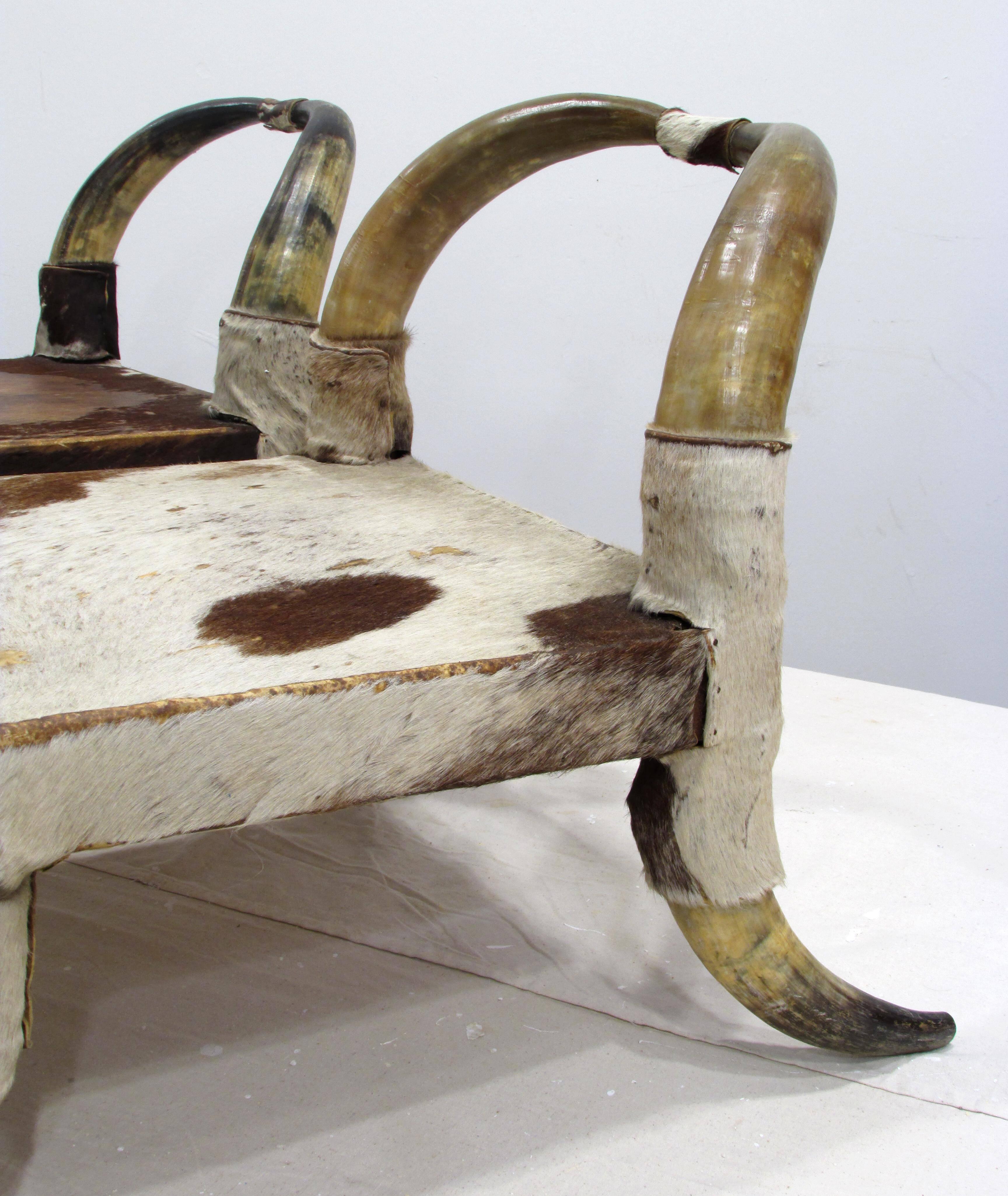 19th Century Pair of Cow Horn and Hide Low Chairs