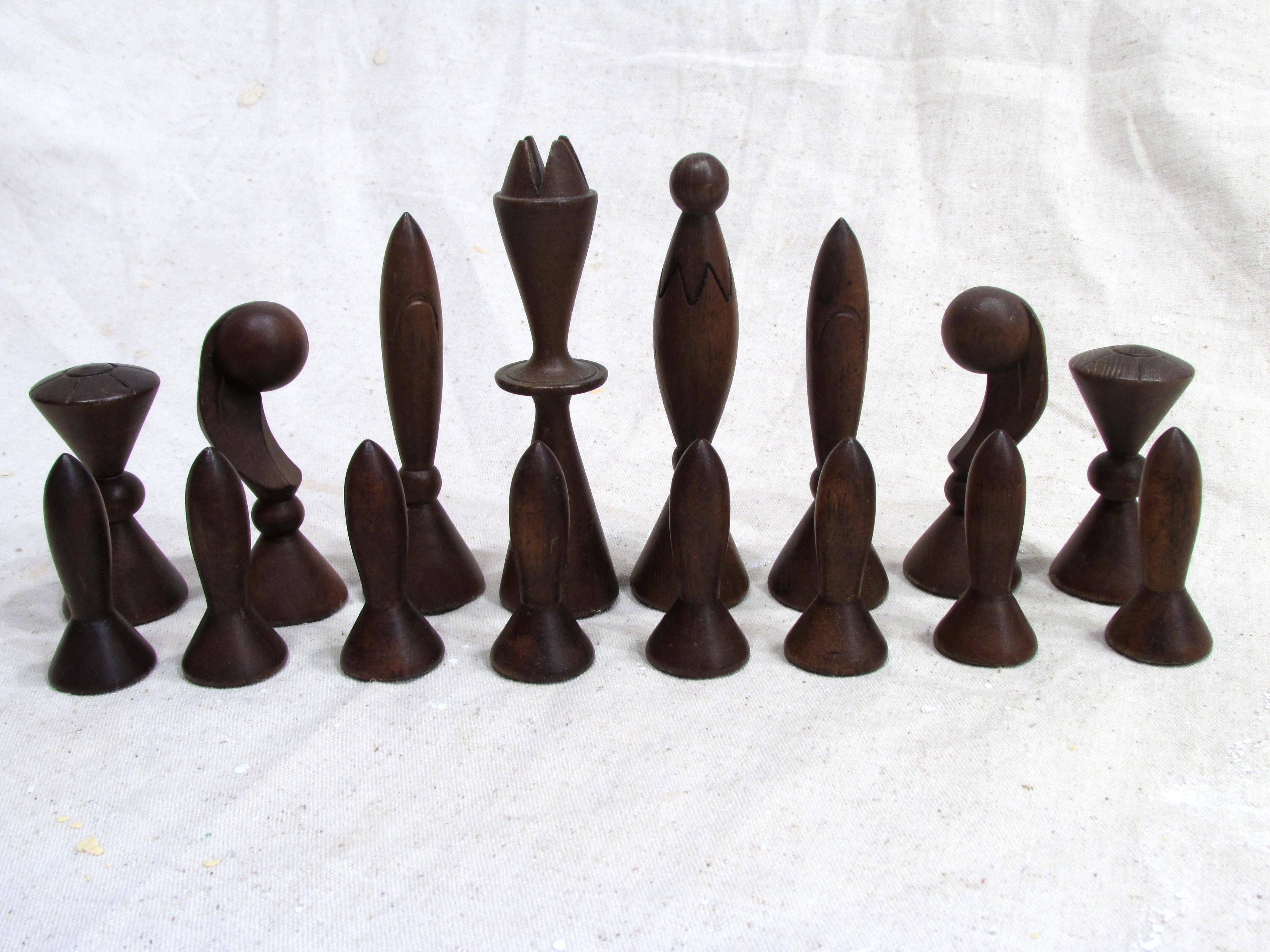 Carved Space Age Chess Set by Anri