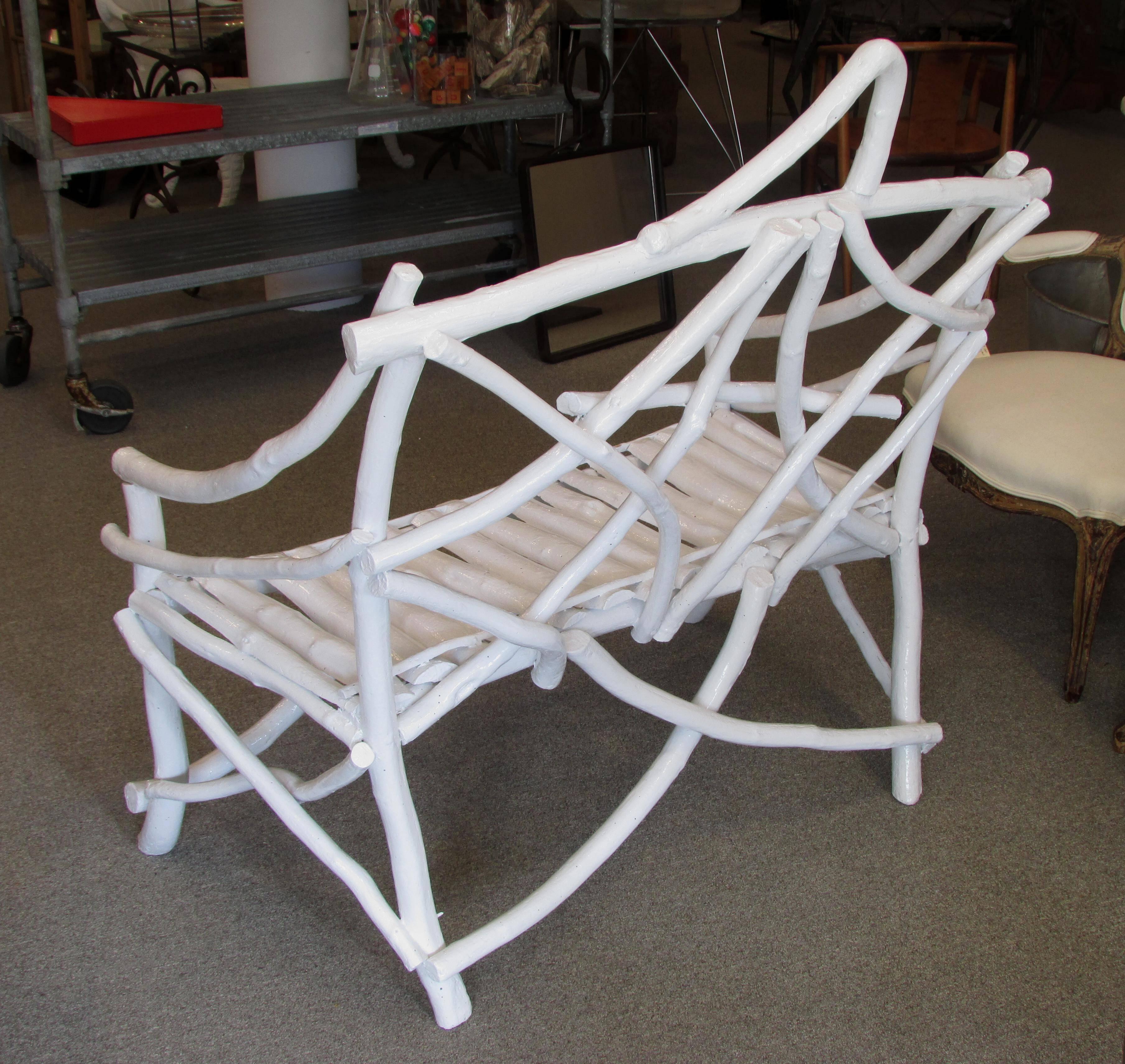 Painted Rustic White Twig Bench