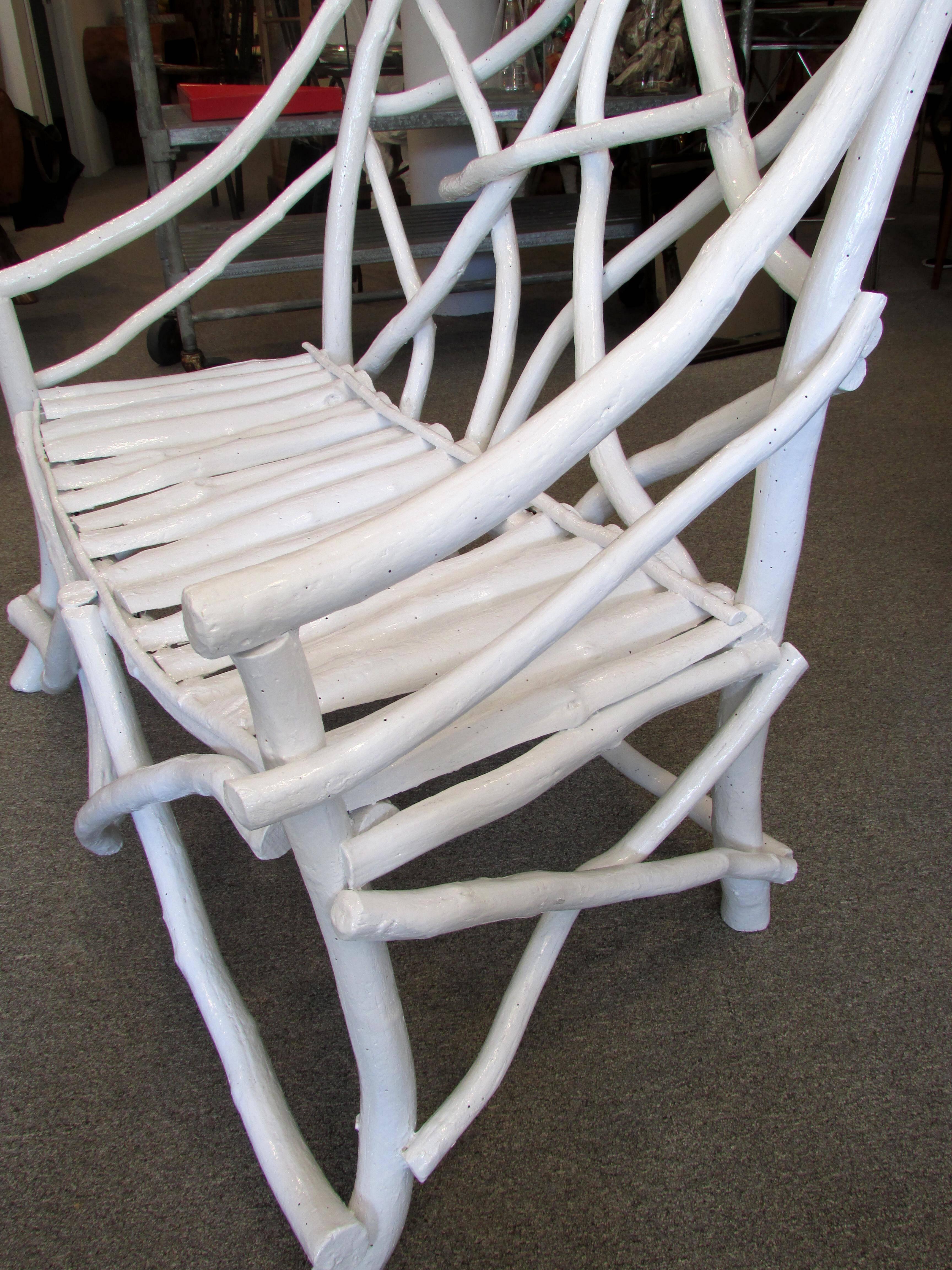 20th Century Rustic White Twig Bench