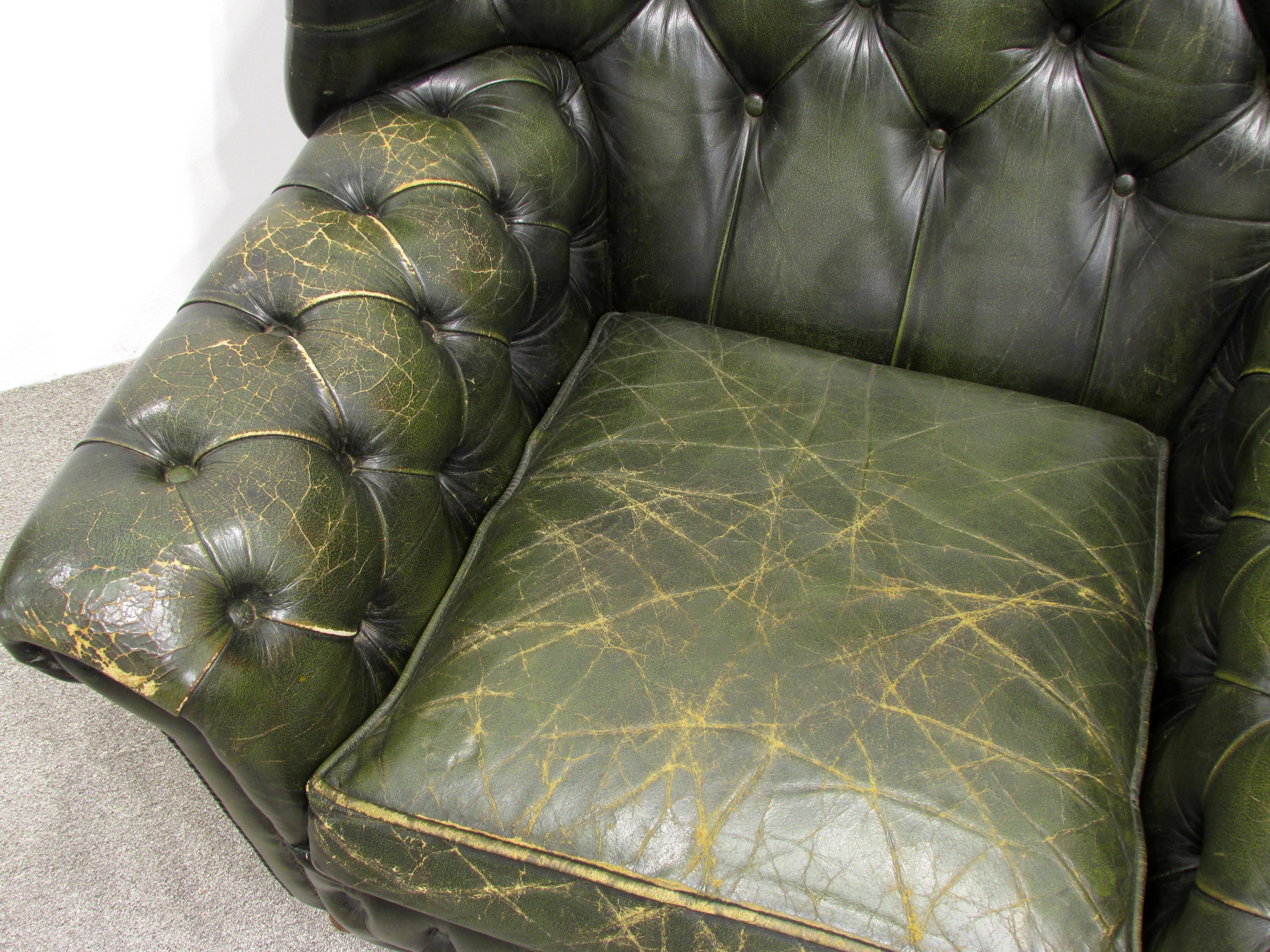 Green Tufted Leather Wingback Chair 1
