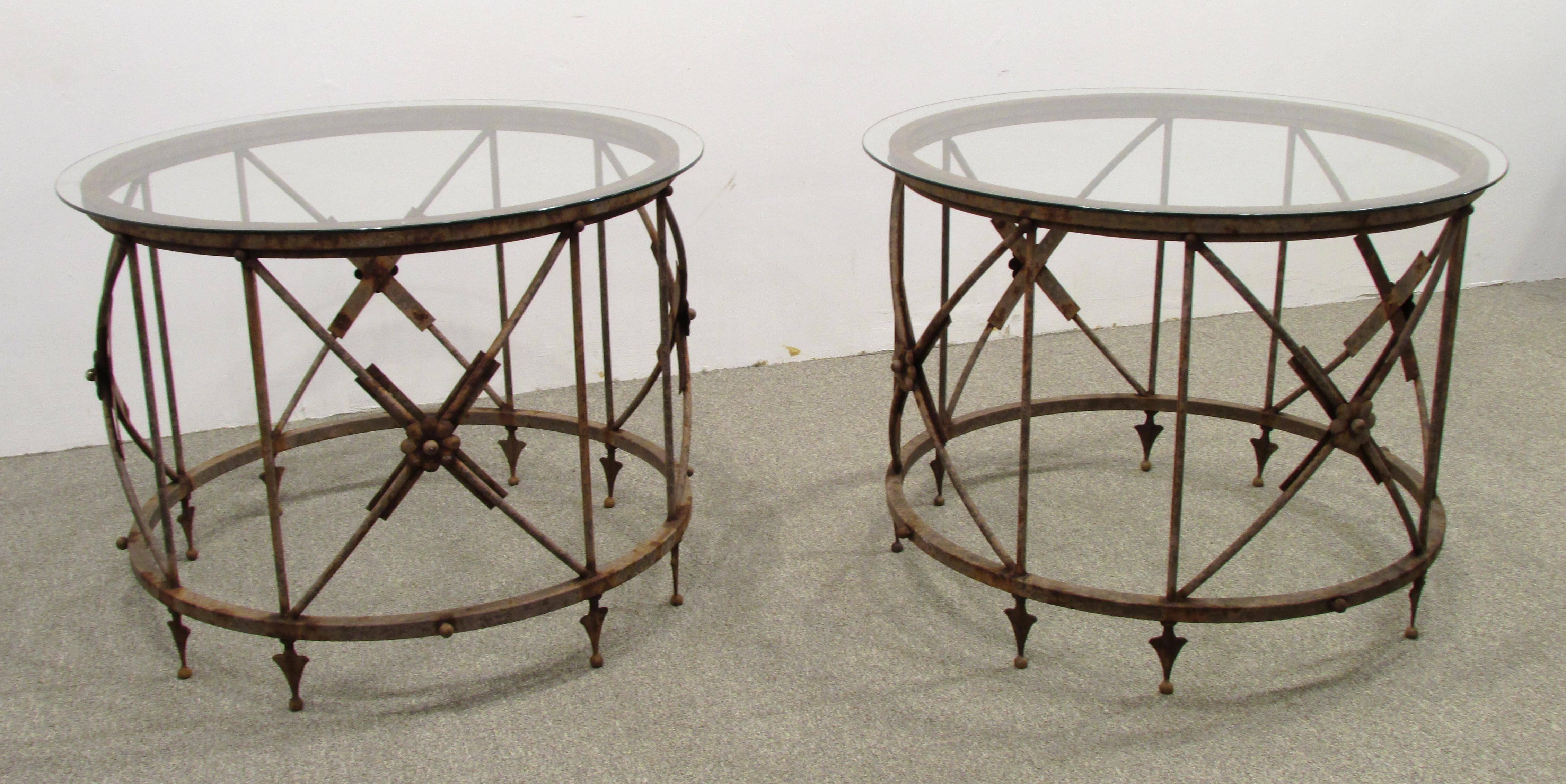 Painted Pair of Round Neoclassical Garden Tables For Sale