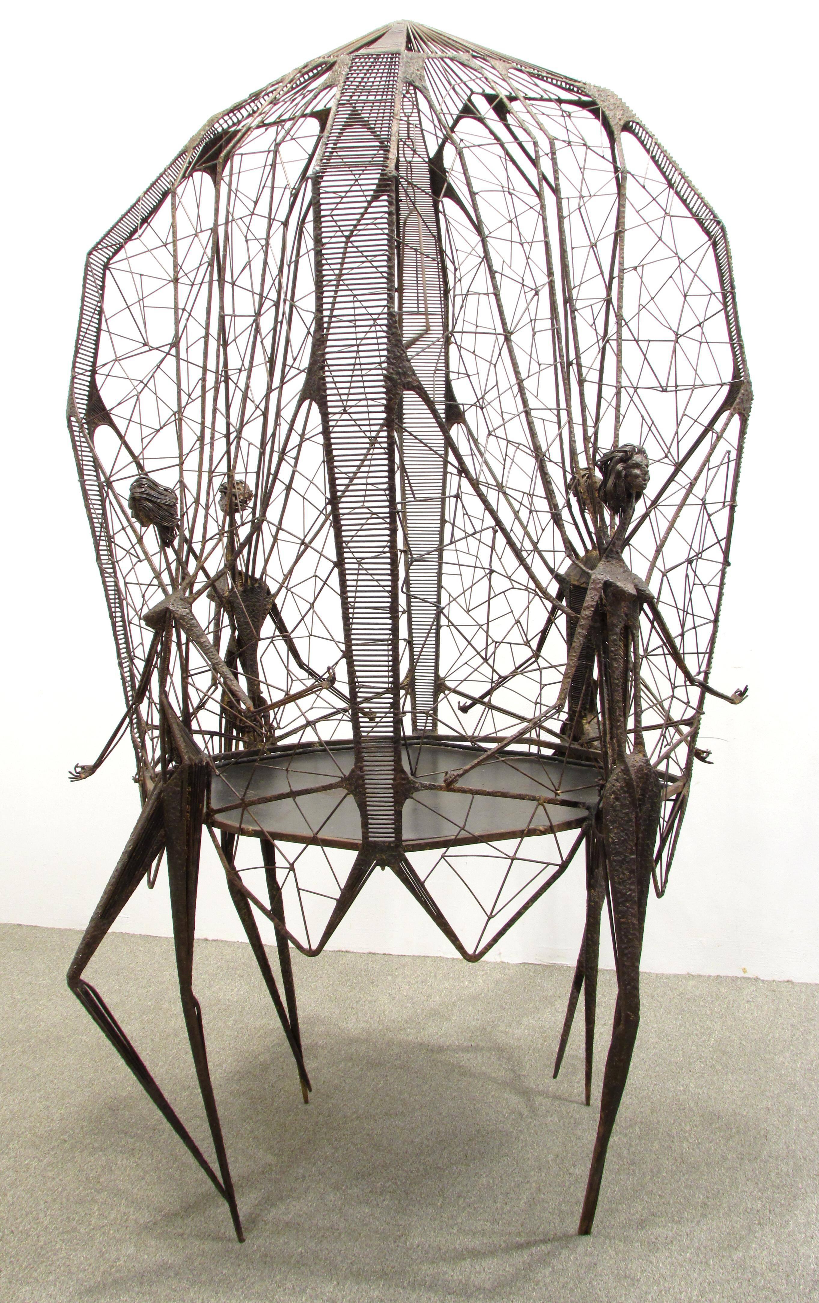 Mid-Century Modern Huge Spider Web Sculptural Birdcage