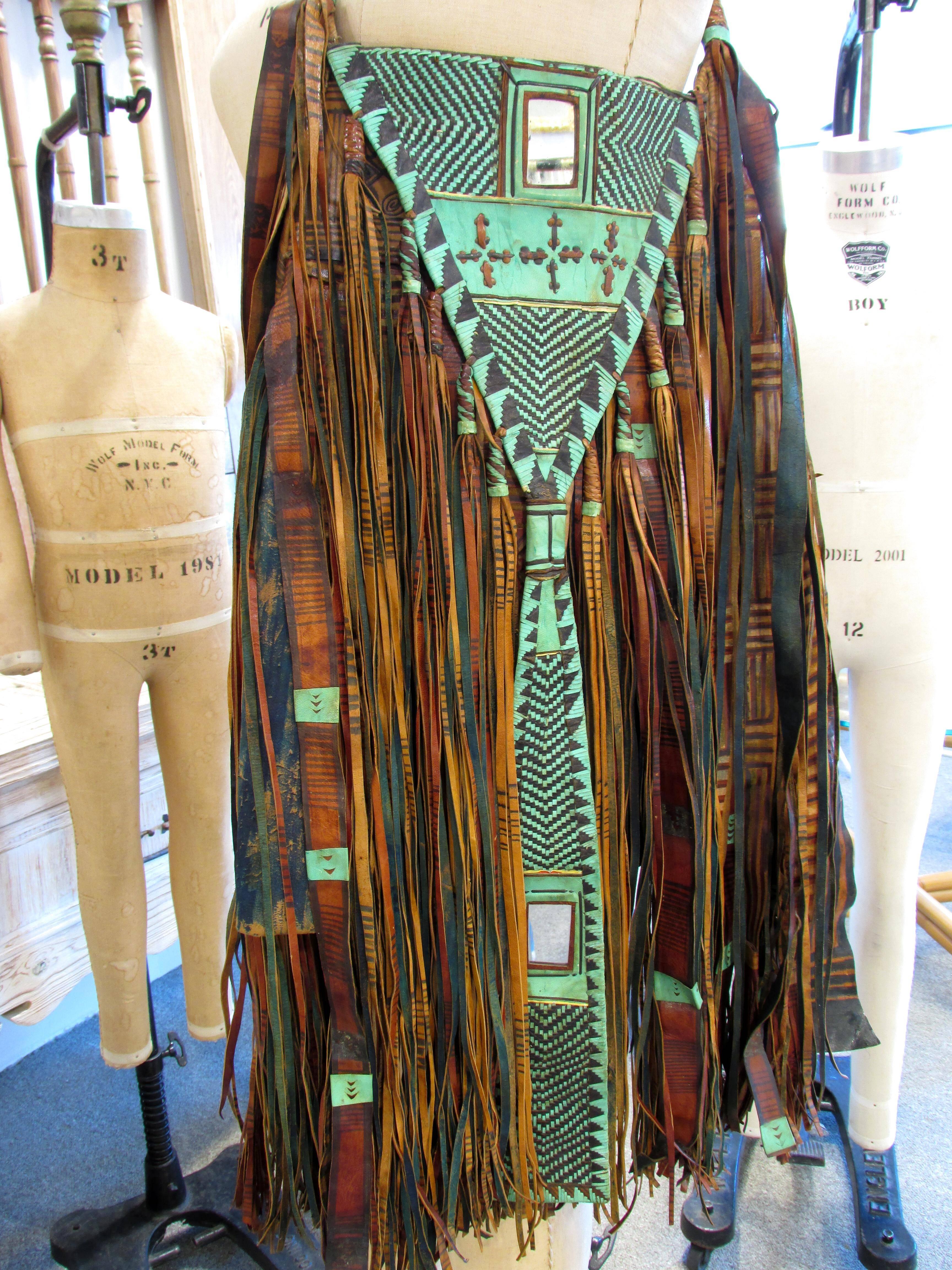 Incredible vintage 1960s hippie boho fringe leather handbag by the Tuareg people in Nigeria with very deep satchel.
