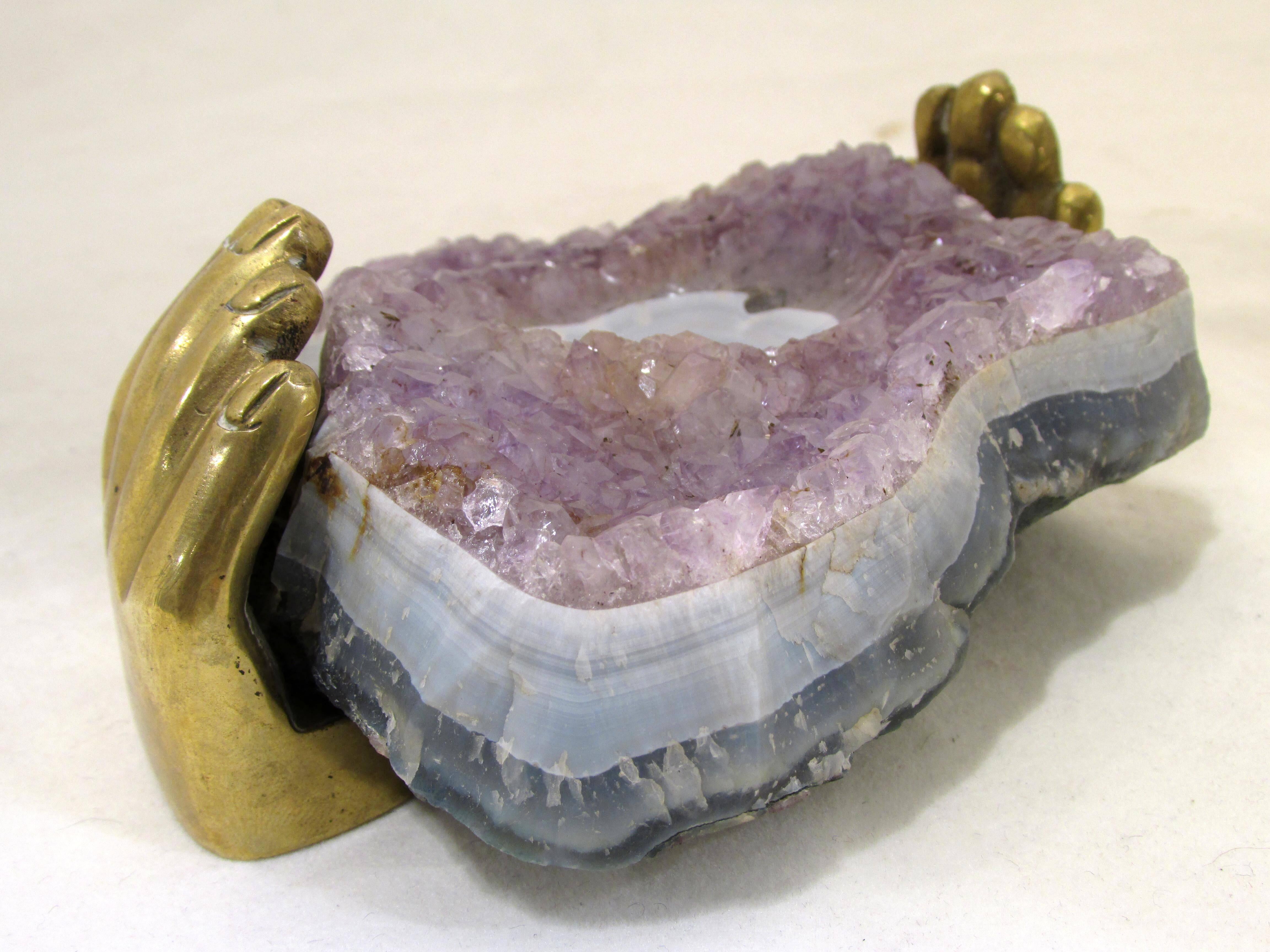 Amethyst and Brass Hand Dish by Pietrina Checcacci In Excellent Condition For Sale In High Point, NC
