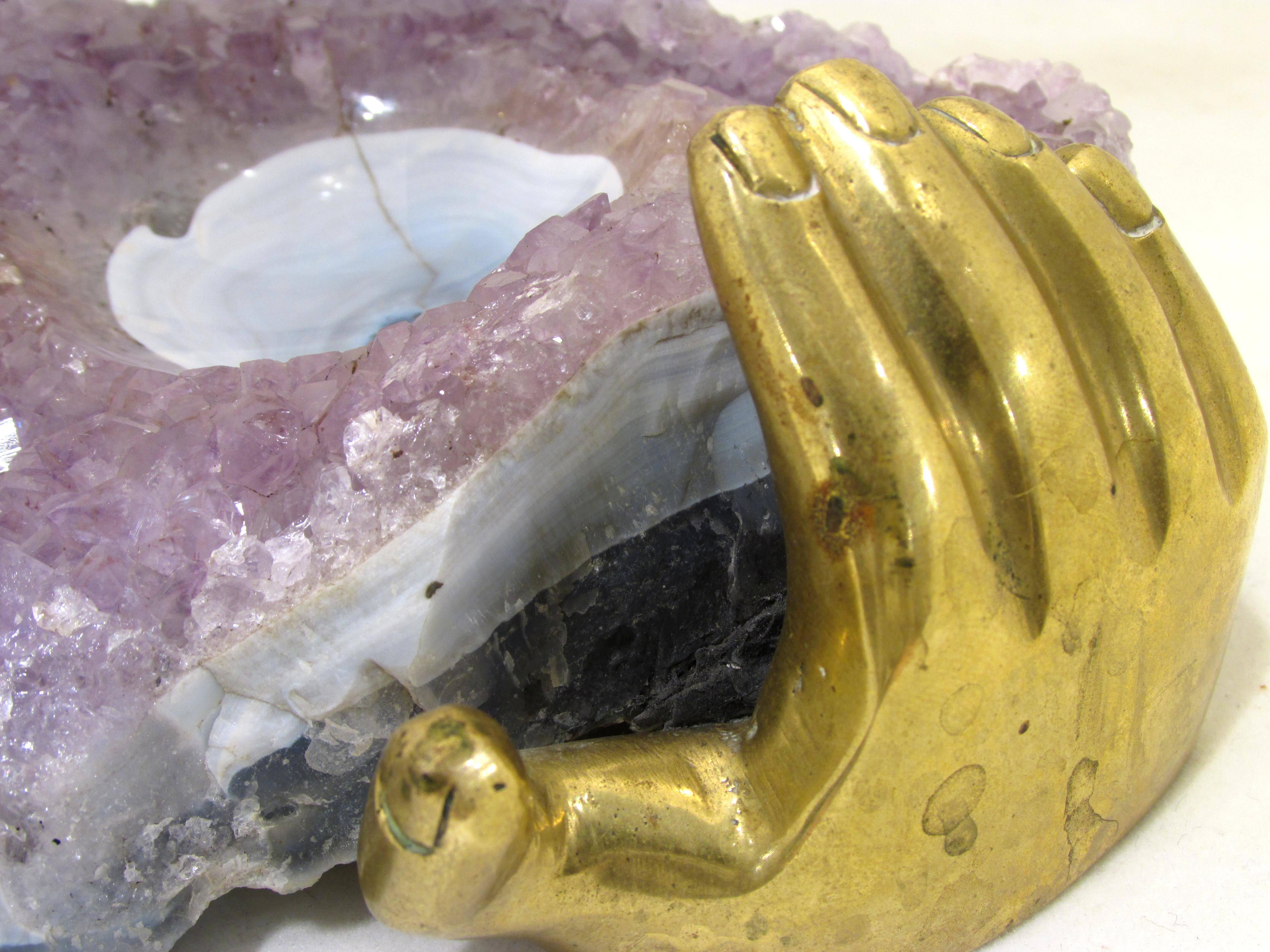 Late 20th Century Amethyst and Brass Hand Dish by Pietrina Checcacci For Sale