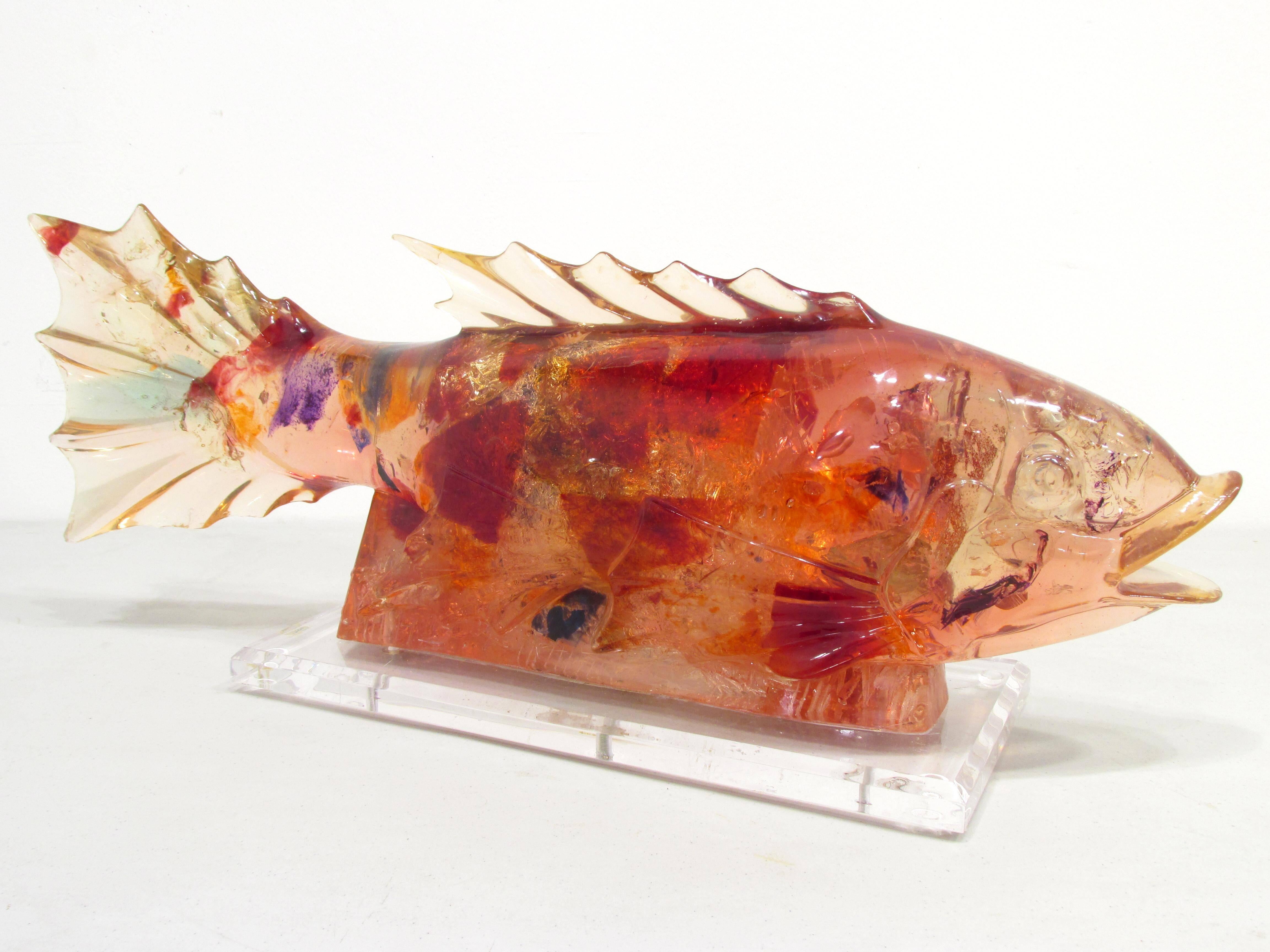 Artist Resin Fish Lamp In Good Condition For Sale In High Point, NC