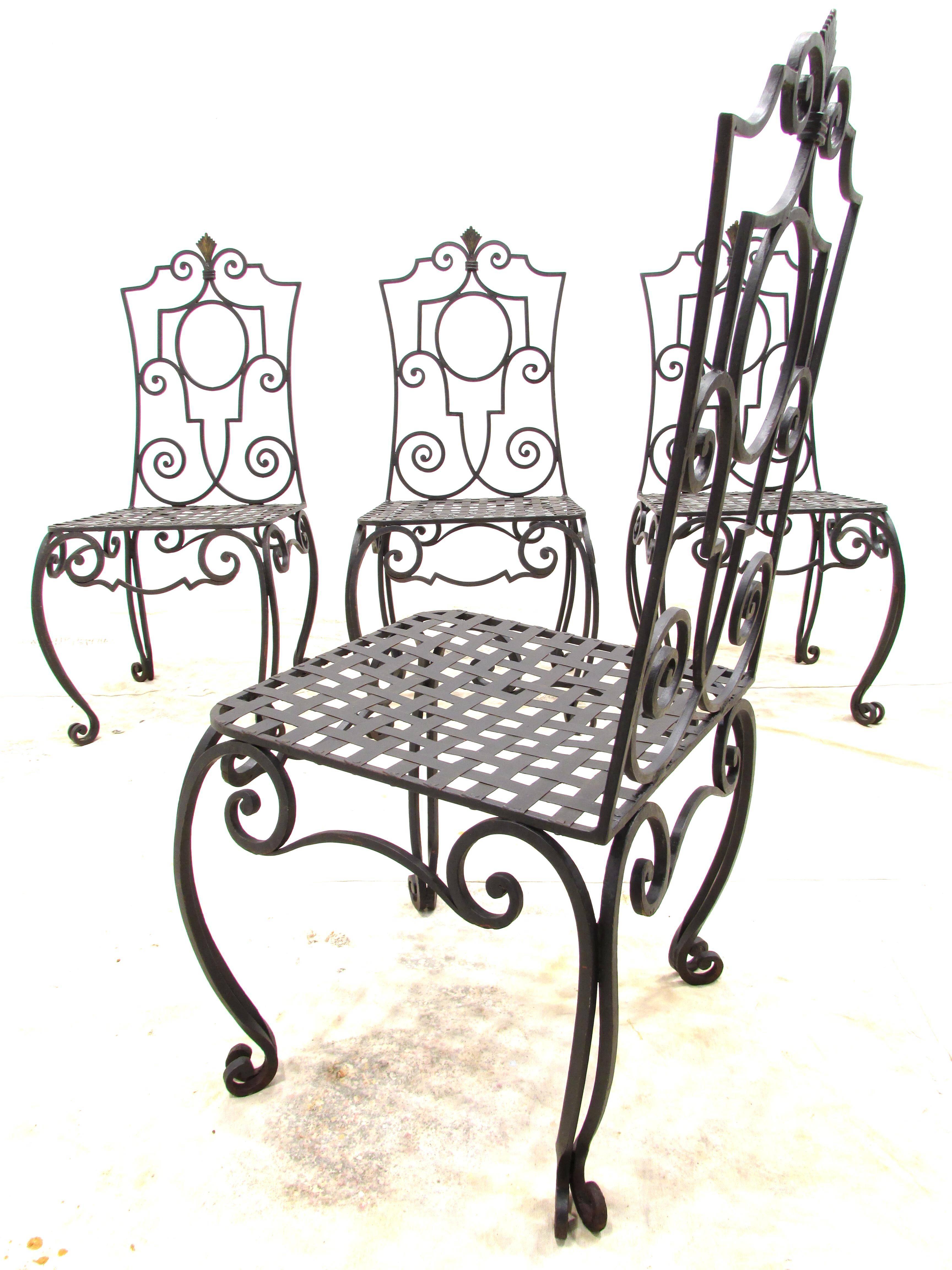 Set of Four Jean-Charles Moreux Style Wrought Iron Chairs For Sale 2