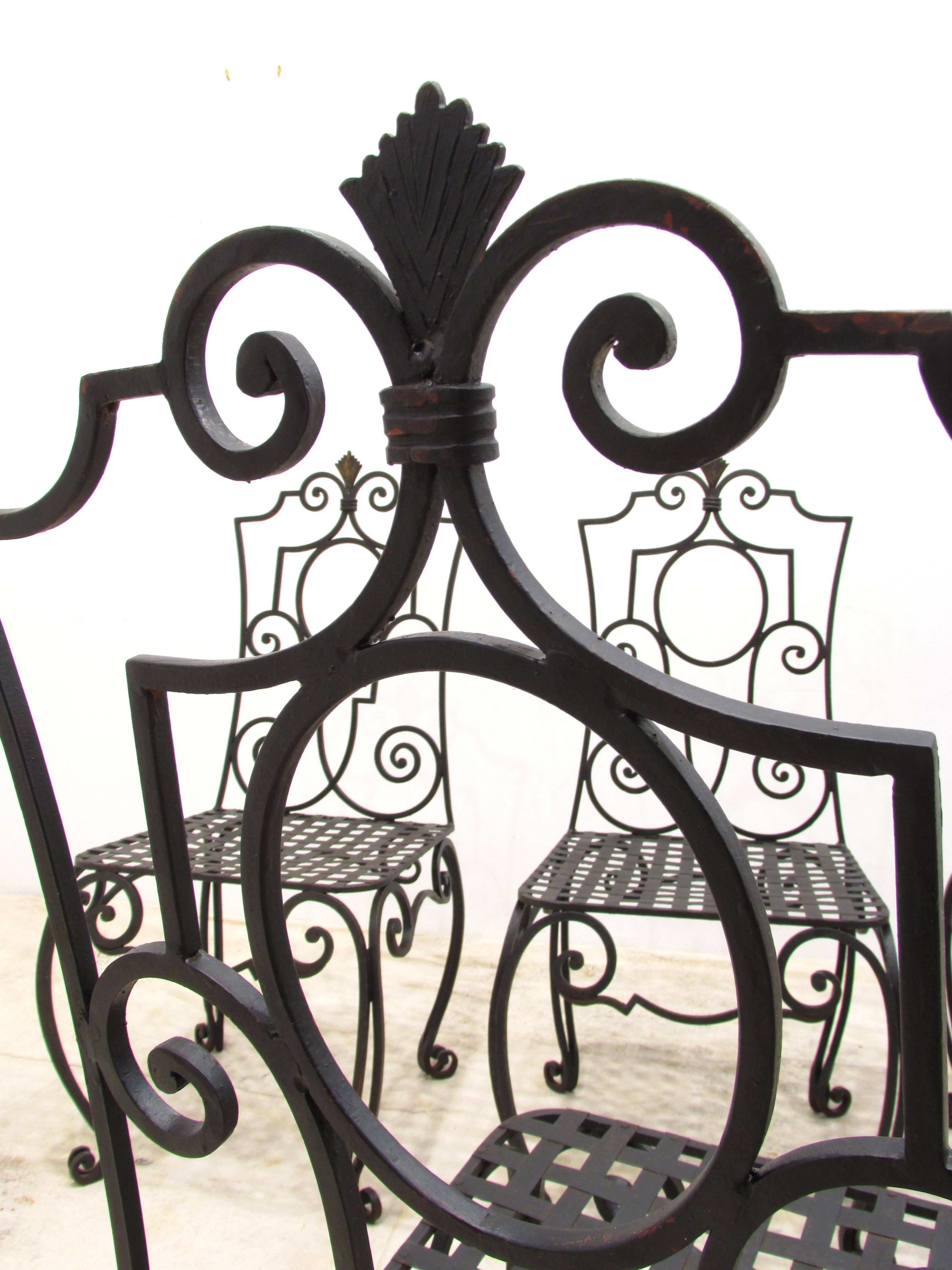 Set of Four Jean-Charles Moreux Style Wrought Iron Chairs For Sale 4