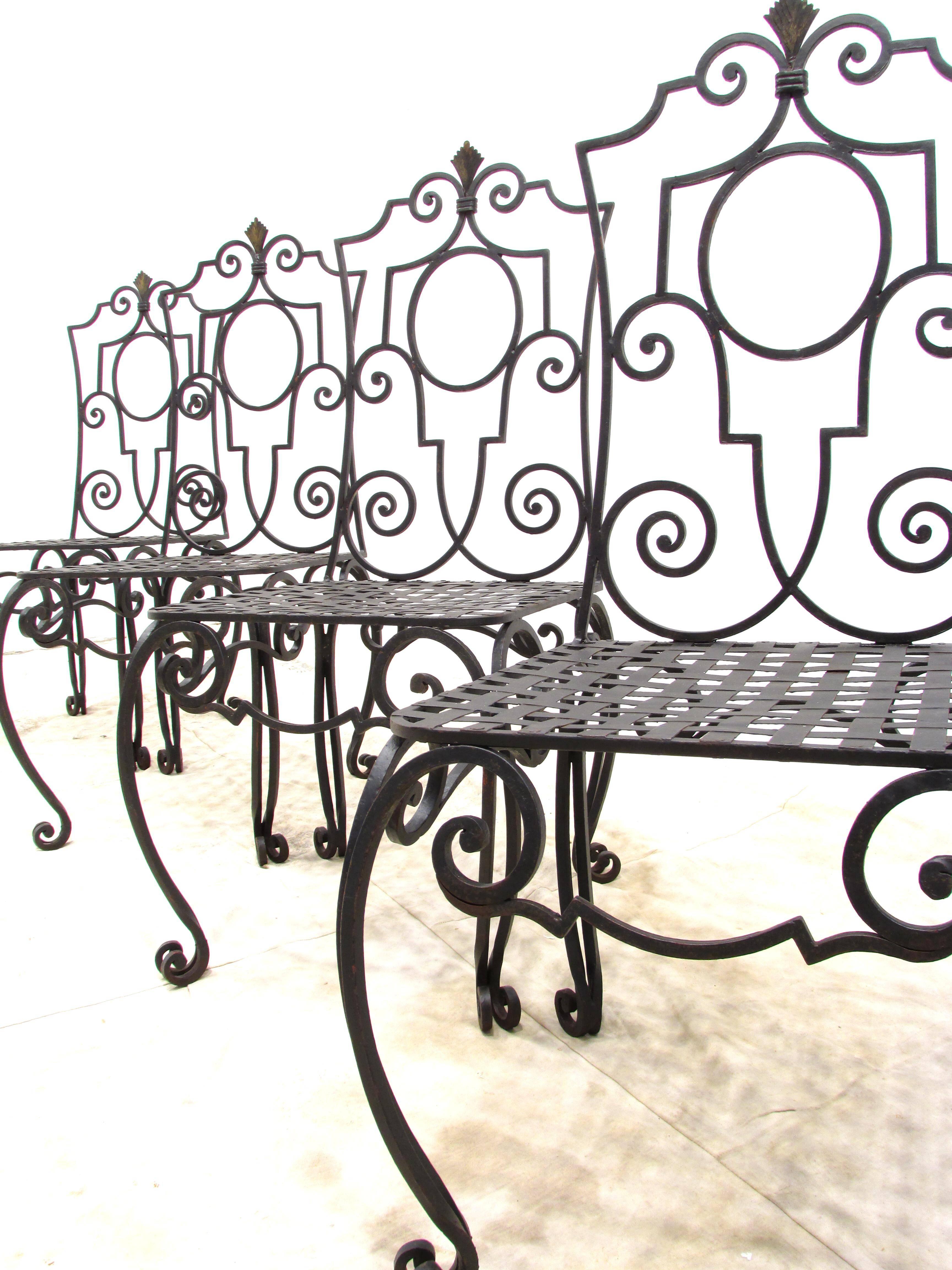 Set of Four Jean-Charles Moreux Style Wrought Iron Chairs In Excellent Condition For Sale In High Point, NC