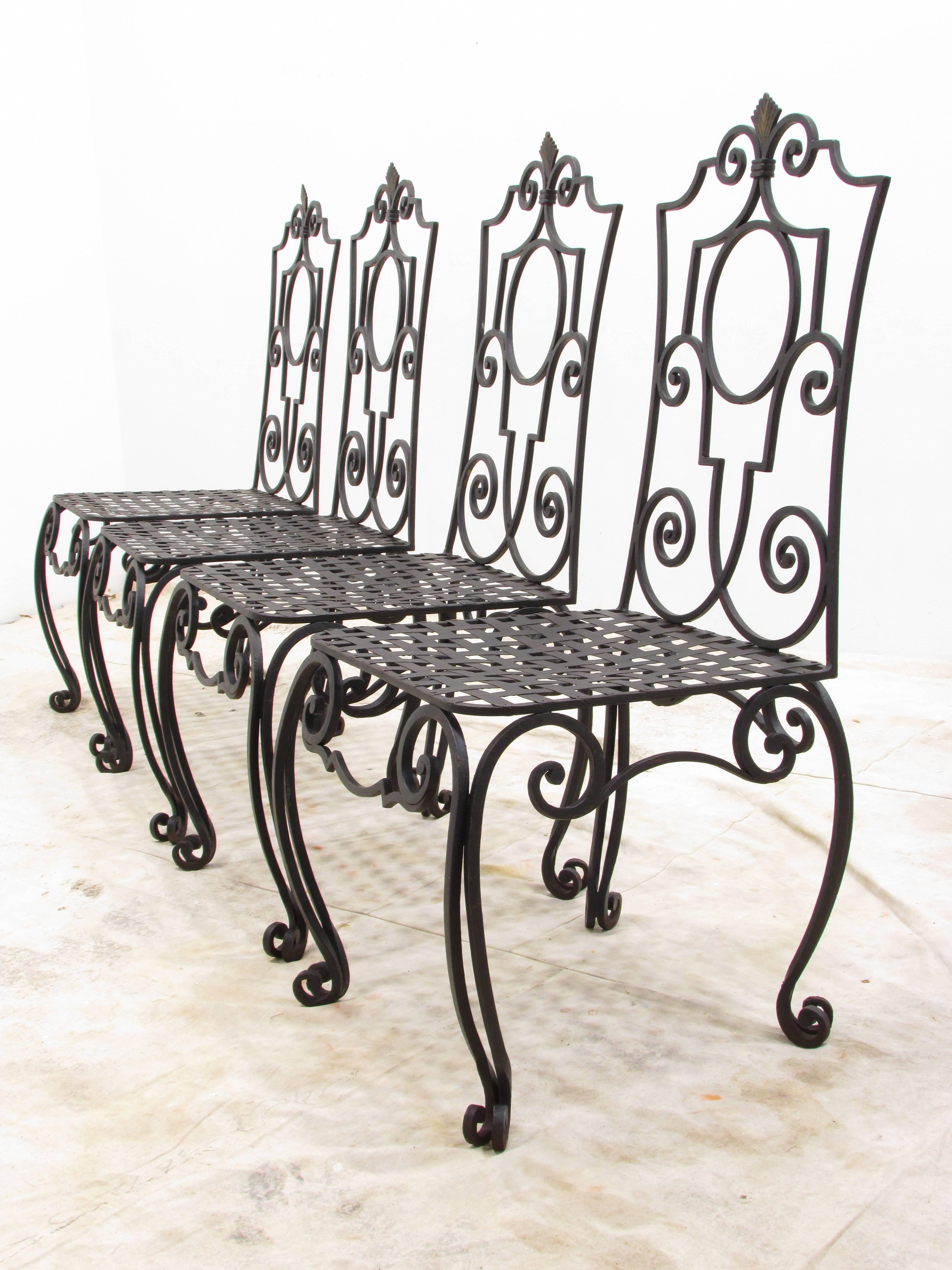 Painted Set of Four Jean-Charles Moreux Style Wrought Iron Chairs For Sale