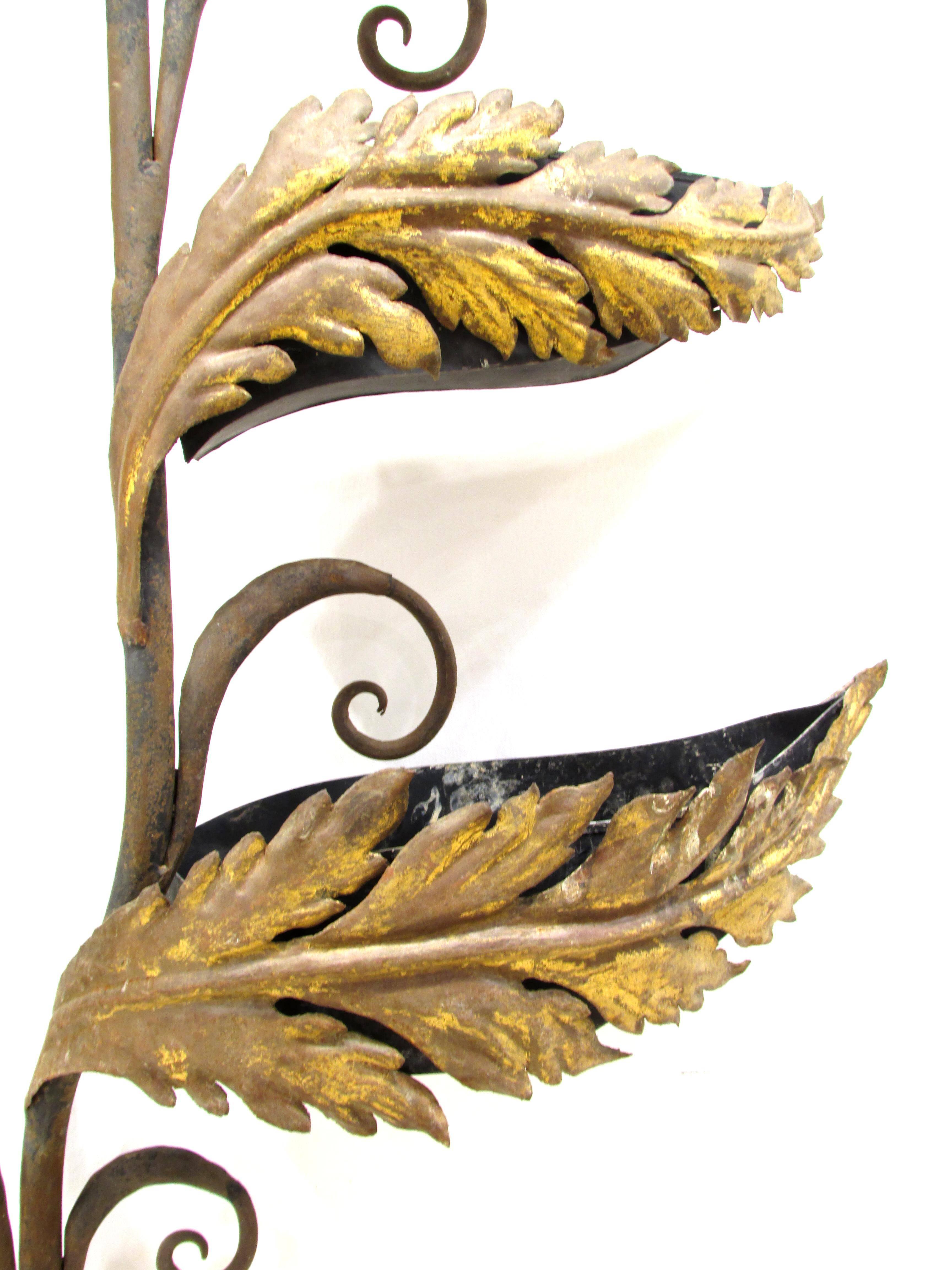Metal Wrought Iron and Gilt Garden Wall Hanging For Sale