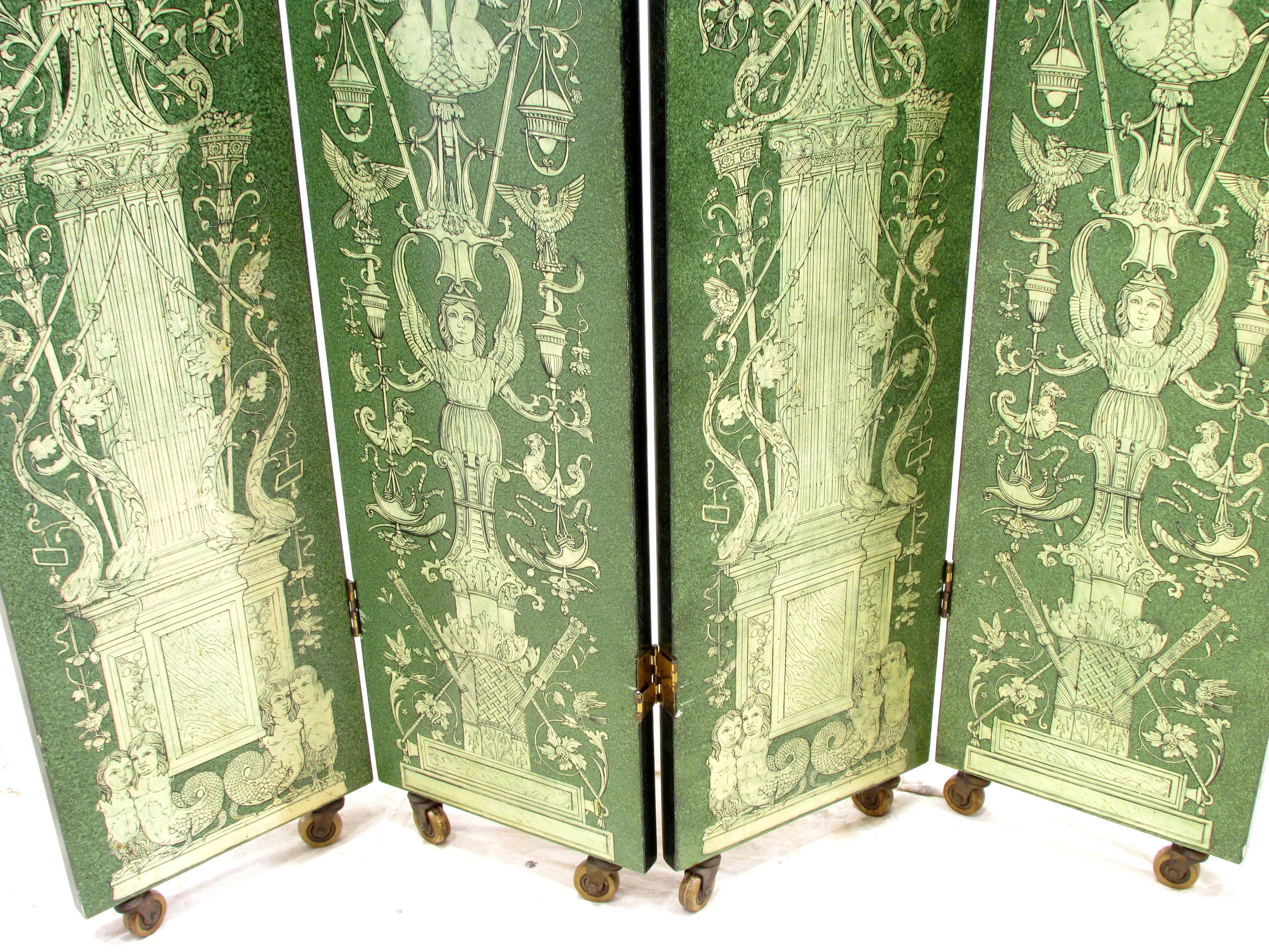Italian Rare Four Panel Folding Screen by Piero Fornasetti