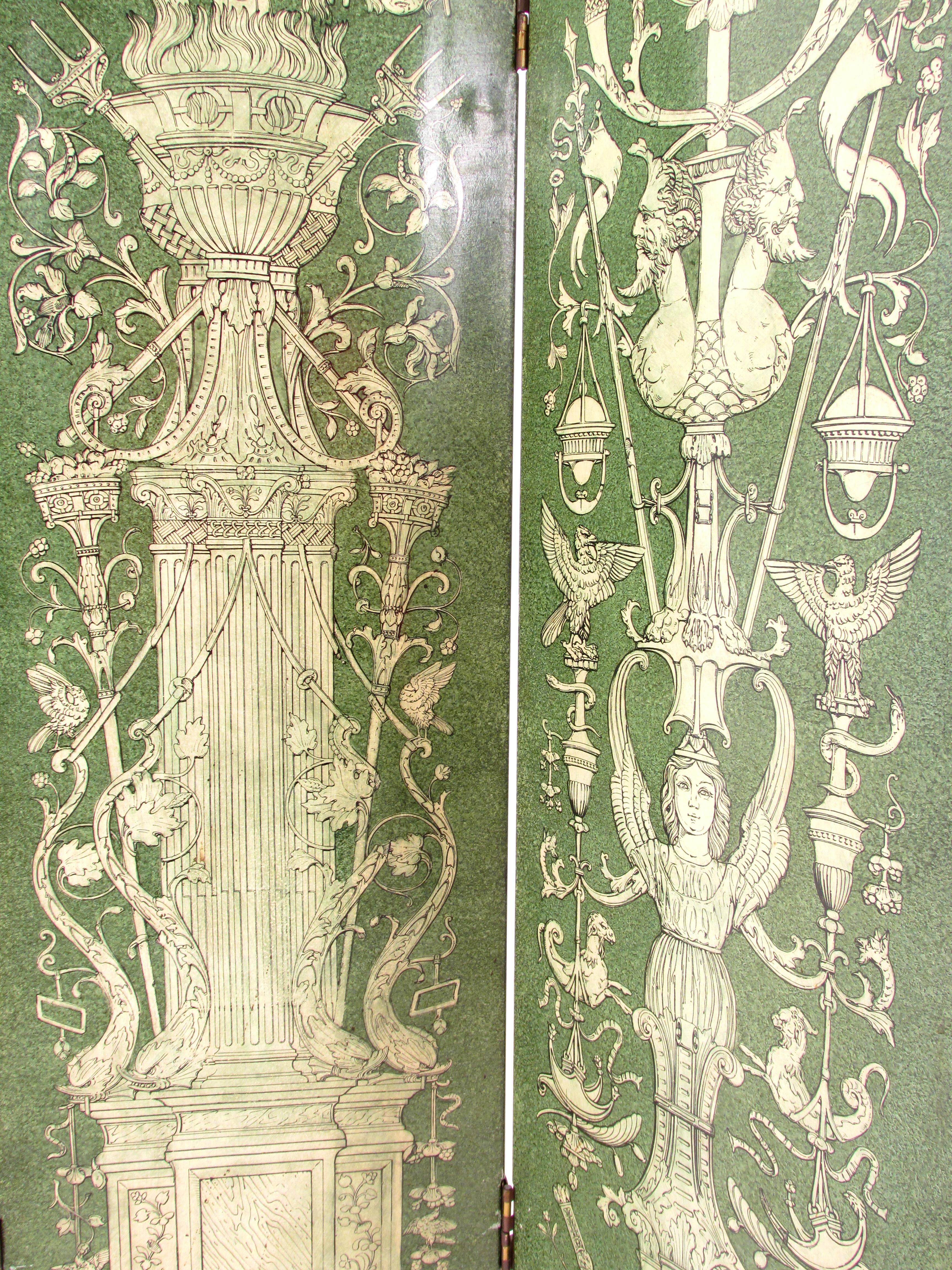 Painted Rare Four Panel Folding Screen by Piero Fornasetti