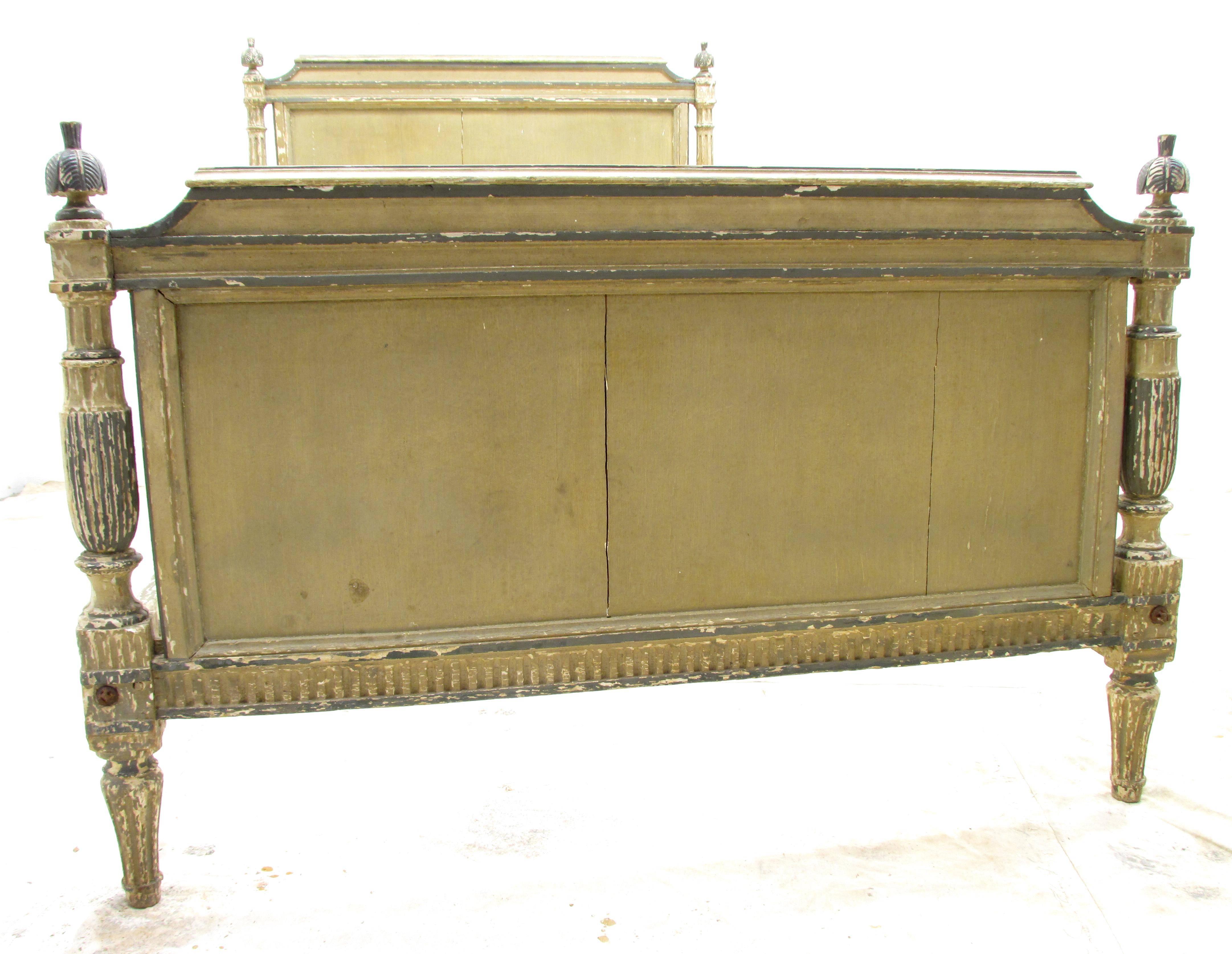 Antique French Painted Louis XVI Directorie Bed In Distressed Condition For Sale In High Point, NC