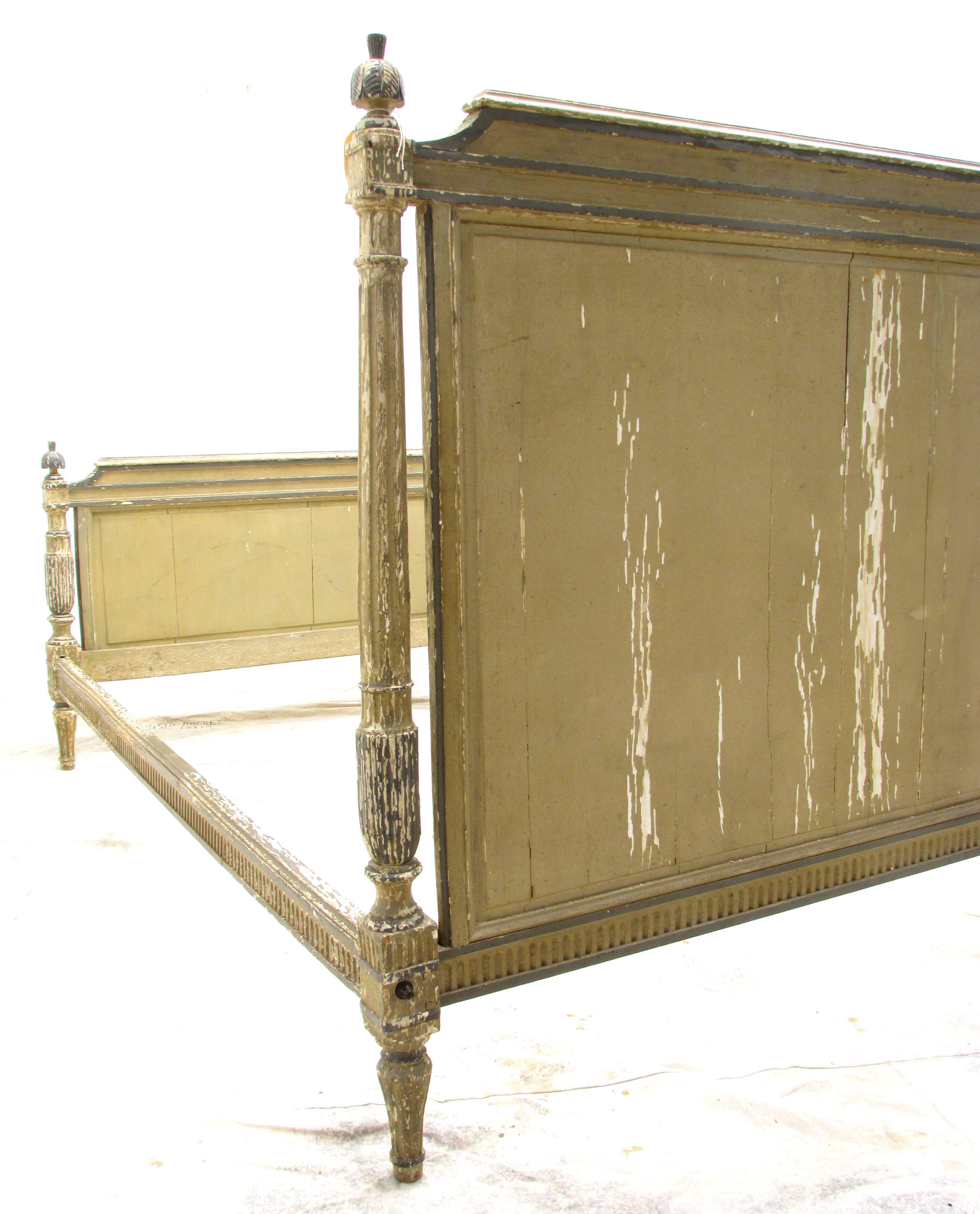 19th Century Antique French Painted Louis XVI Directorie Bed For Sale