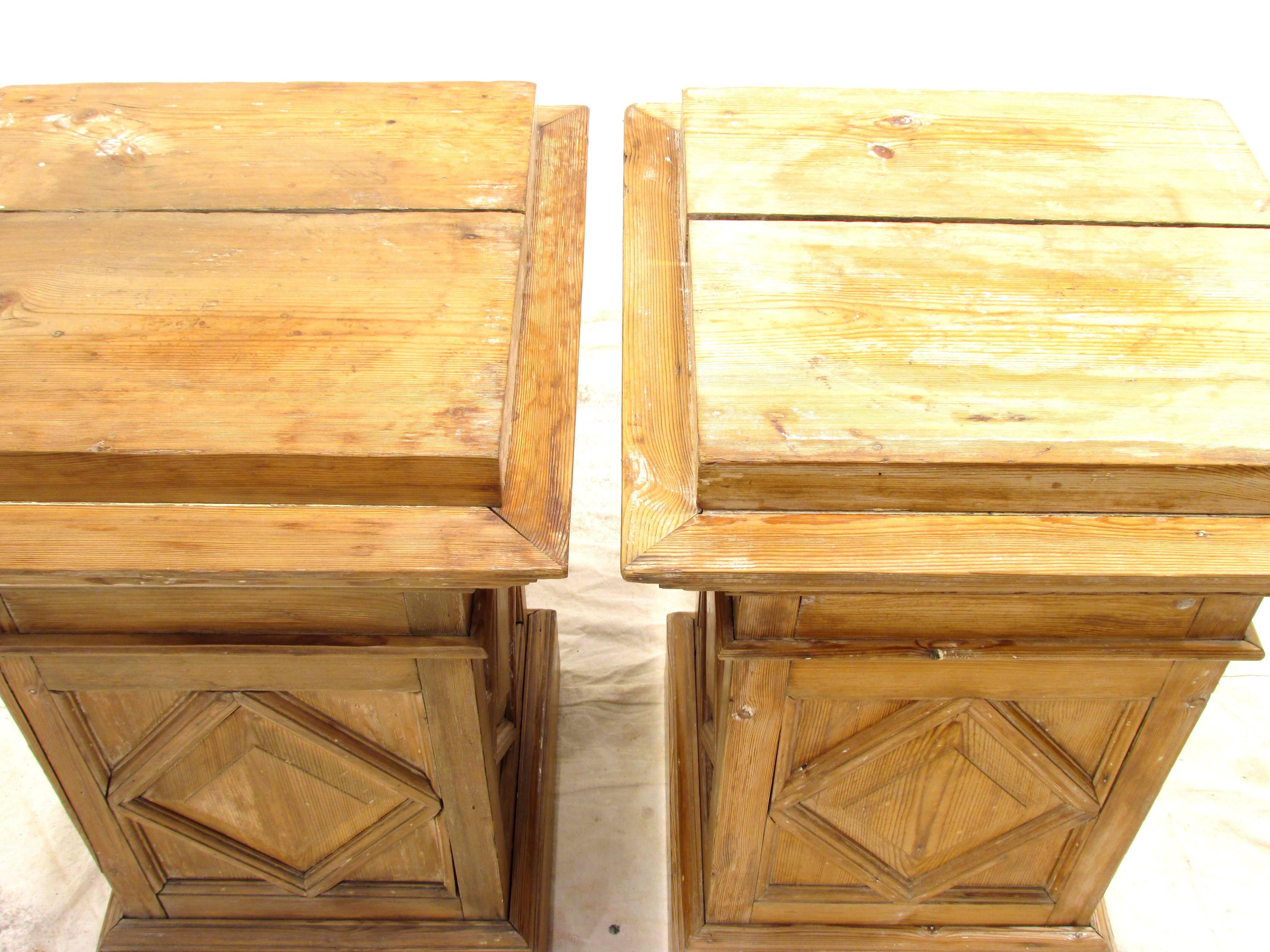 American Pair Antique Weathered Pine Pedestals For Sale