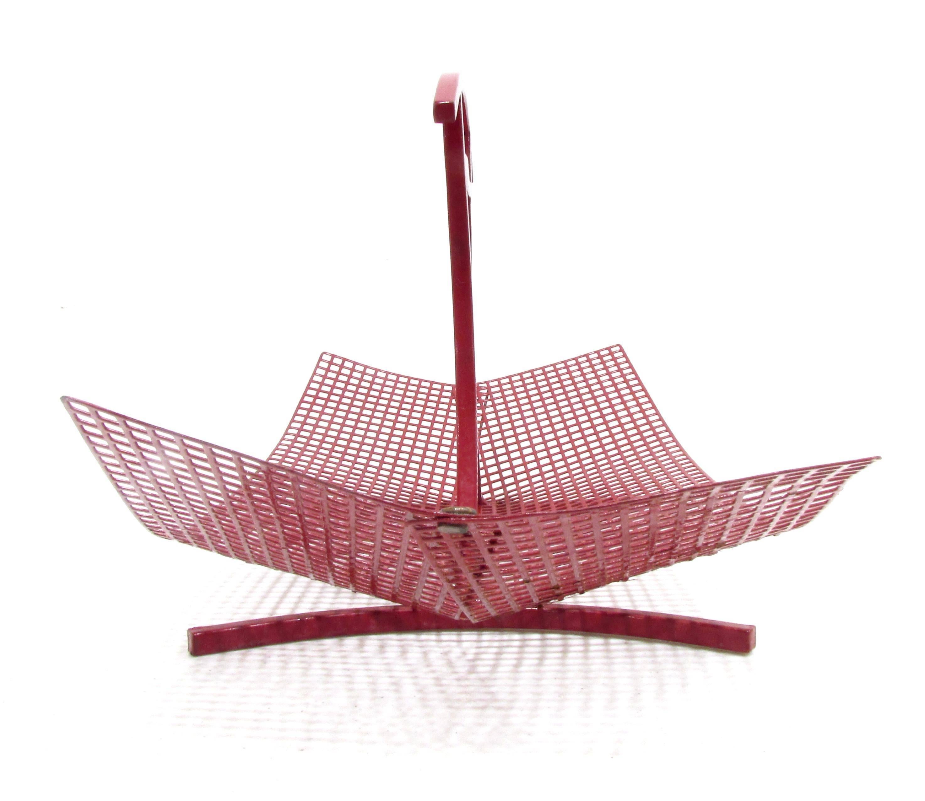 Enameled Modernist Red Enamel Basket Style of Josef Hoffmann