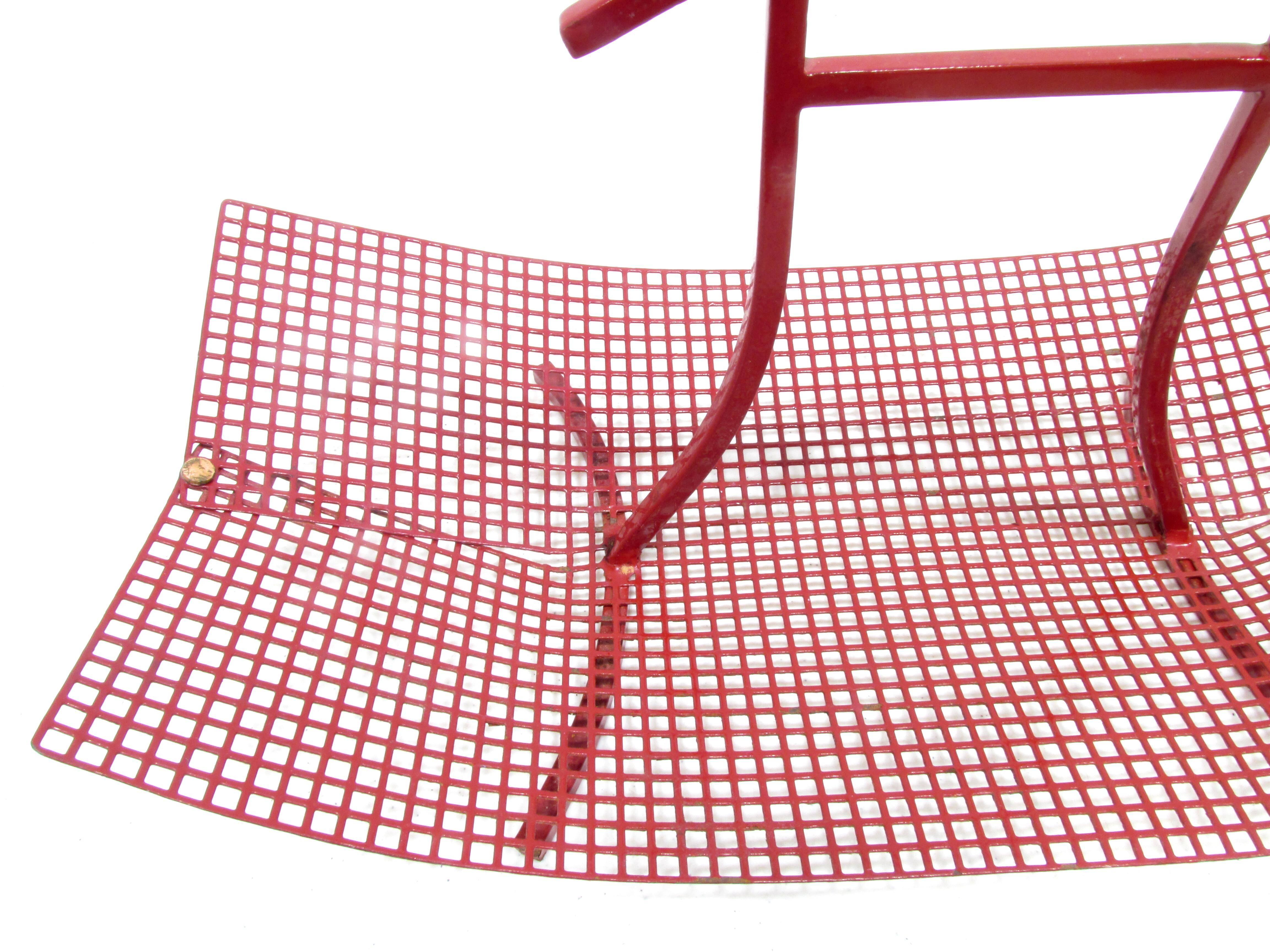 Mid-20th Century Modernist Red Enamel Basket Style of Josef Hoffmann