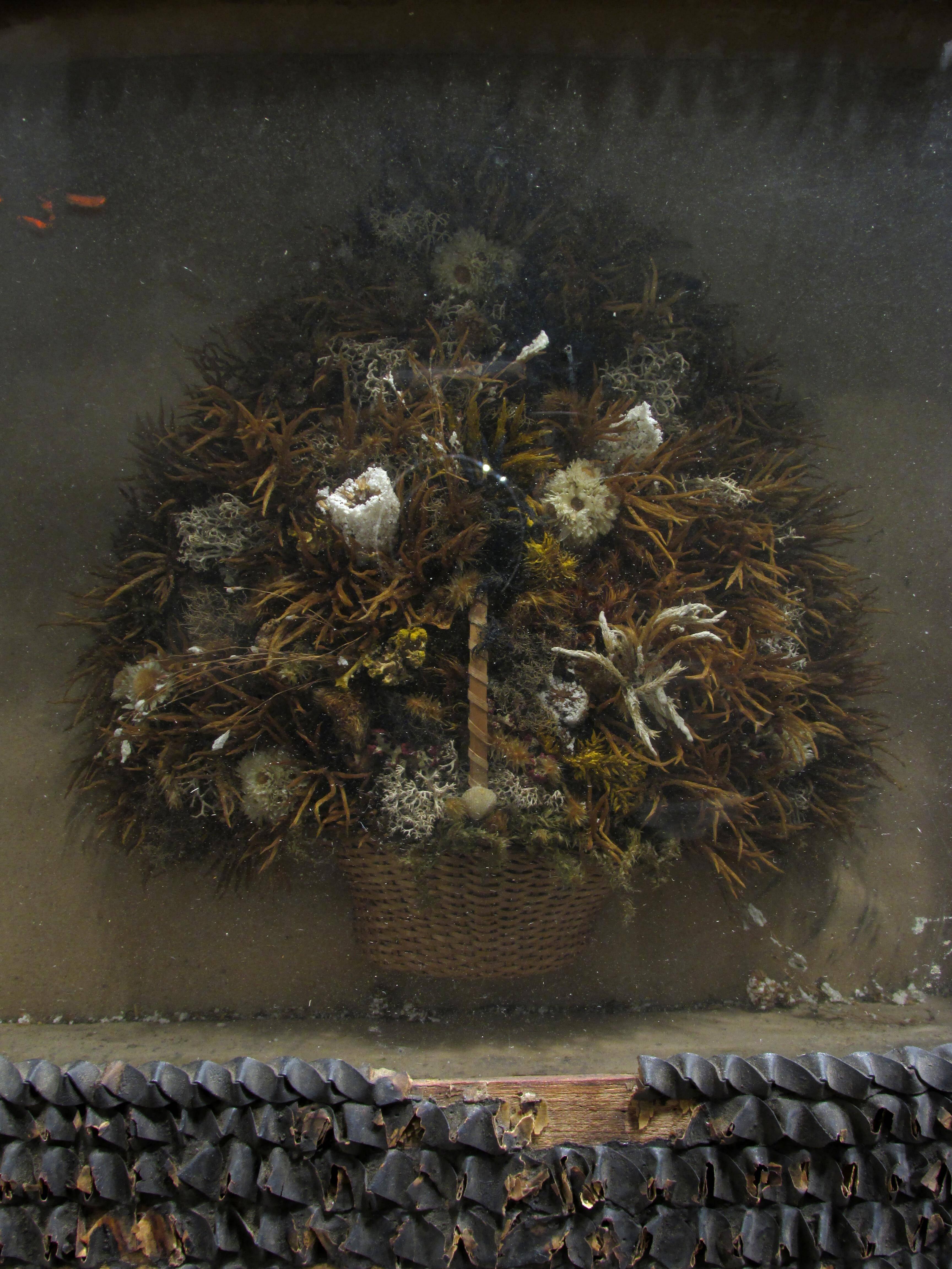 Rustic Antique Victorian Dried Flower Basket Diorama For Sale