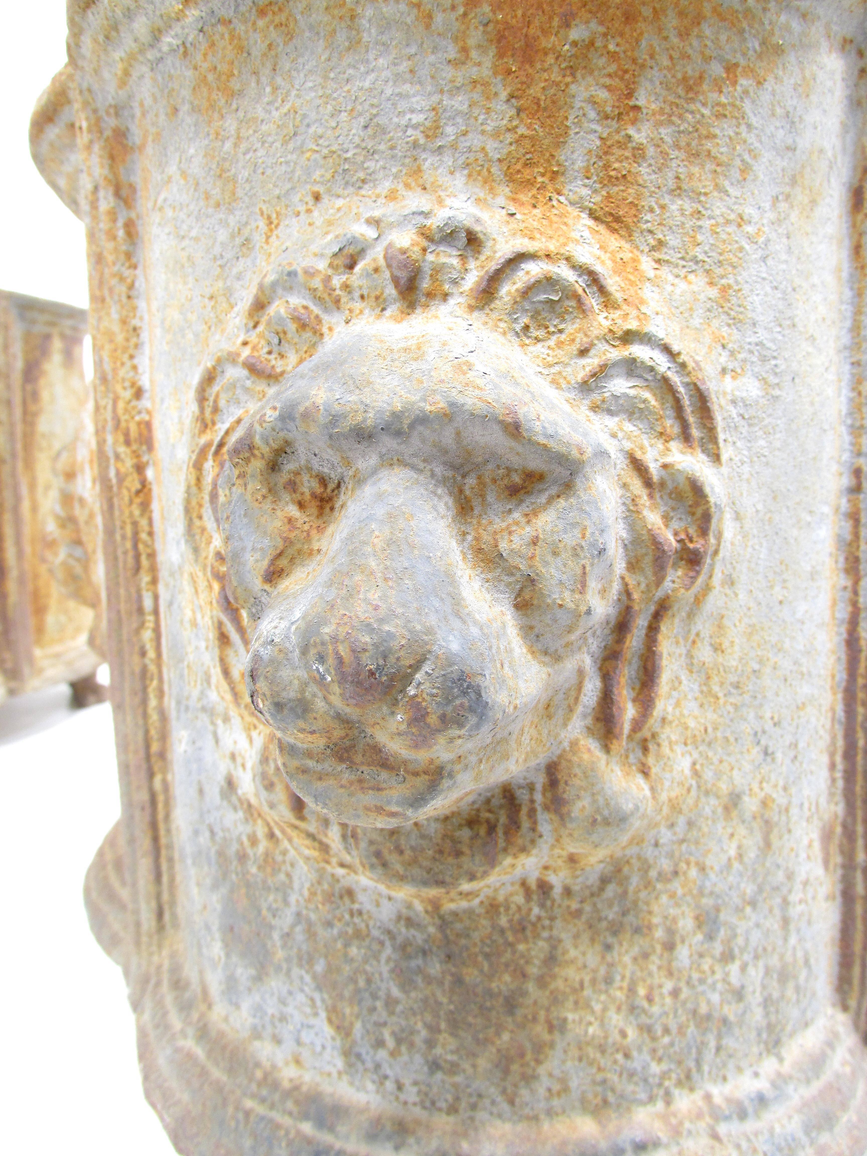 Pair Cast Iron Neoclassical Style Lion Mask Planters 4