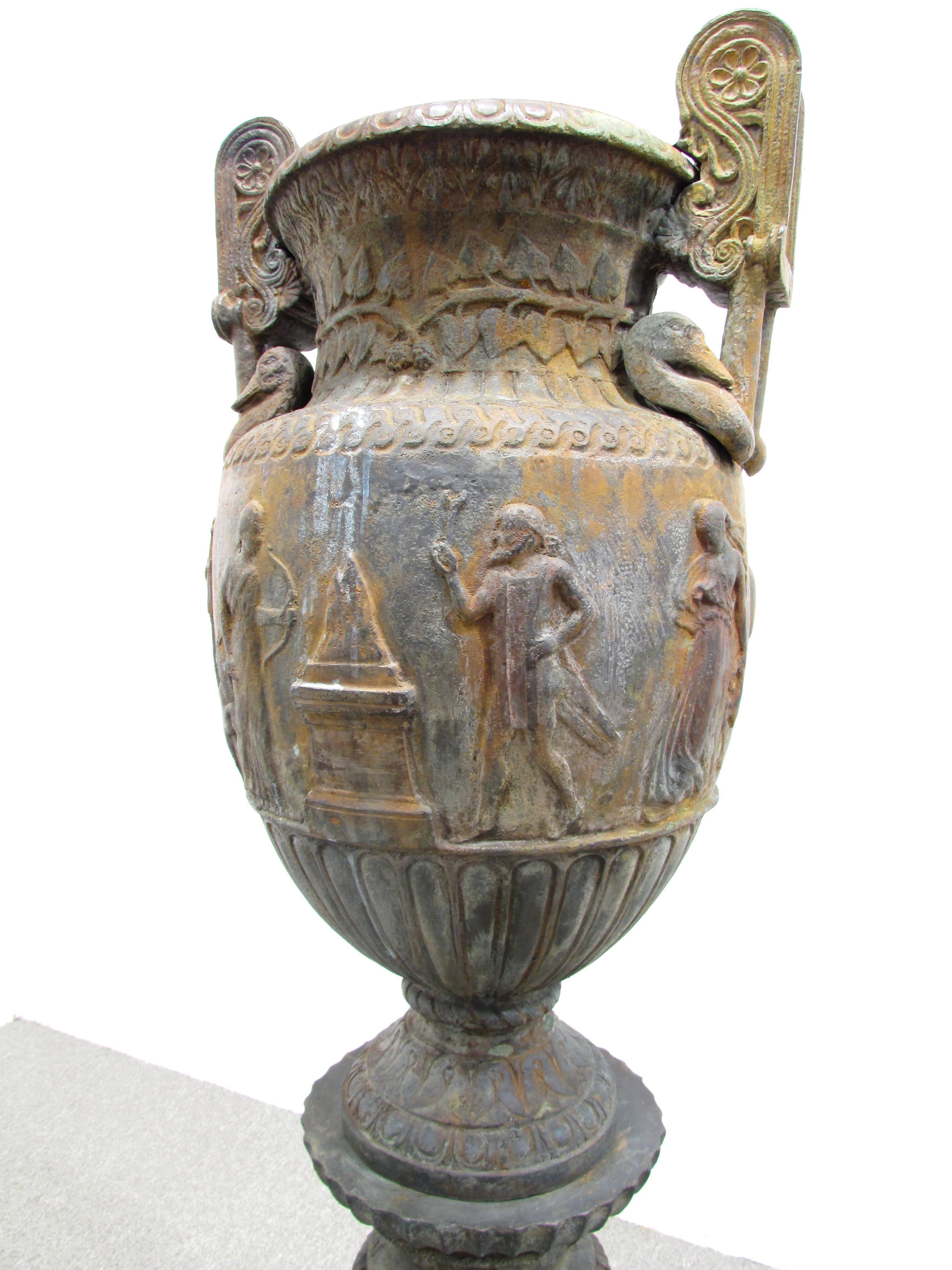 Late 20th Century Neoclassical Bronze Urn on Pedestal For Sale