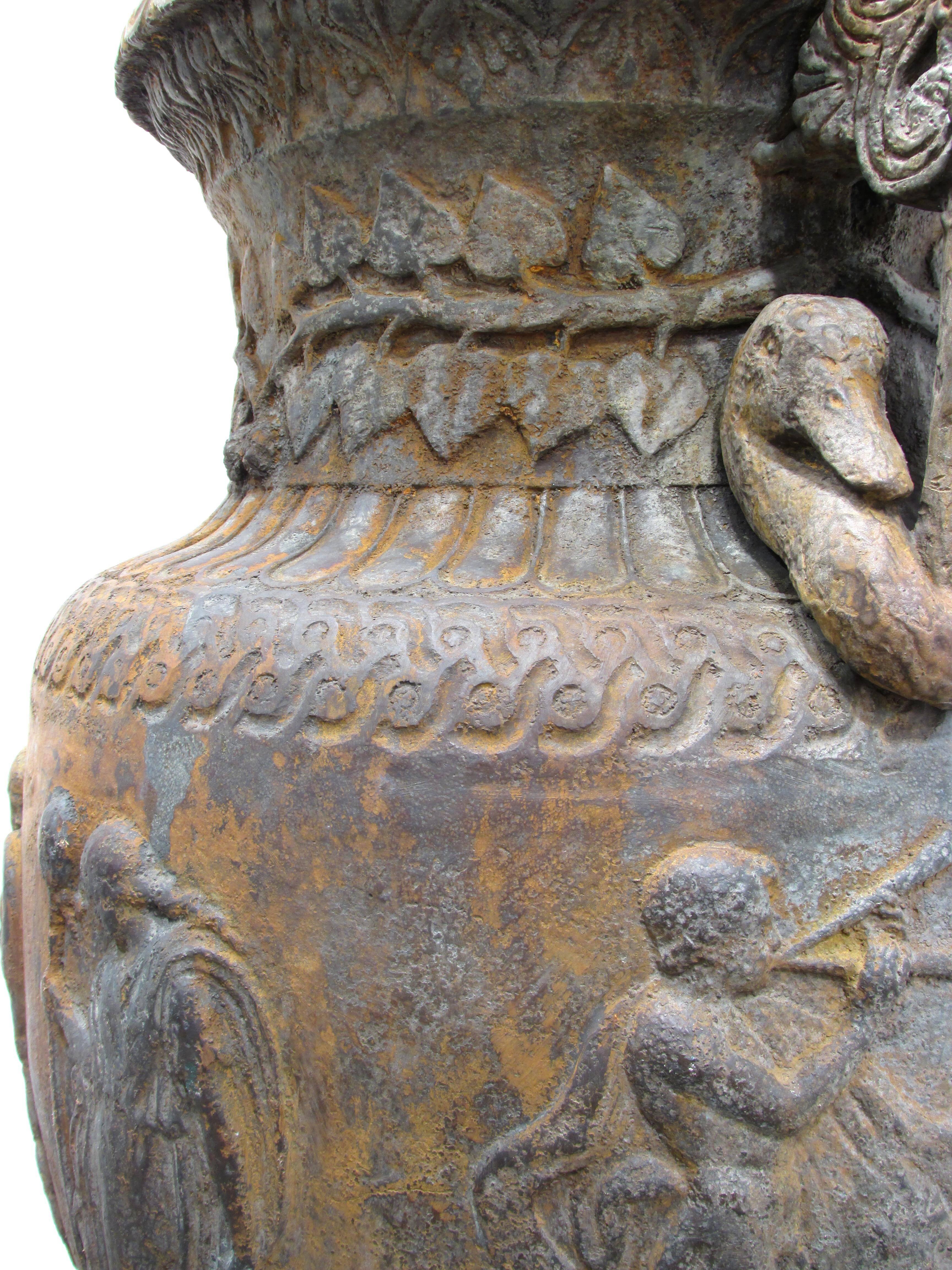 Neoclassical Bronze Urn on Pedestal For Sale 4