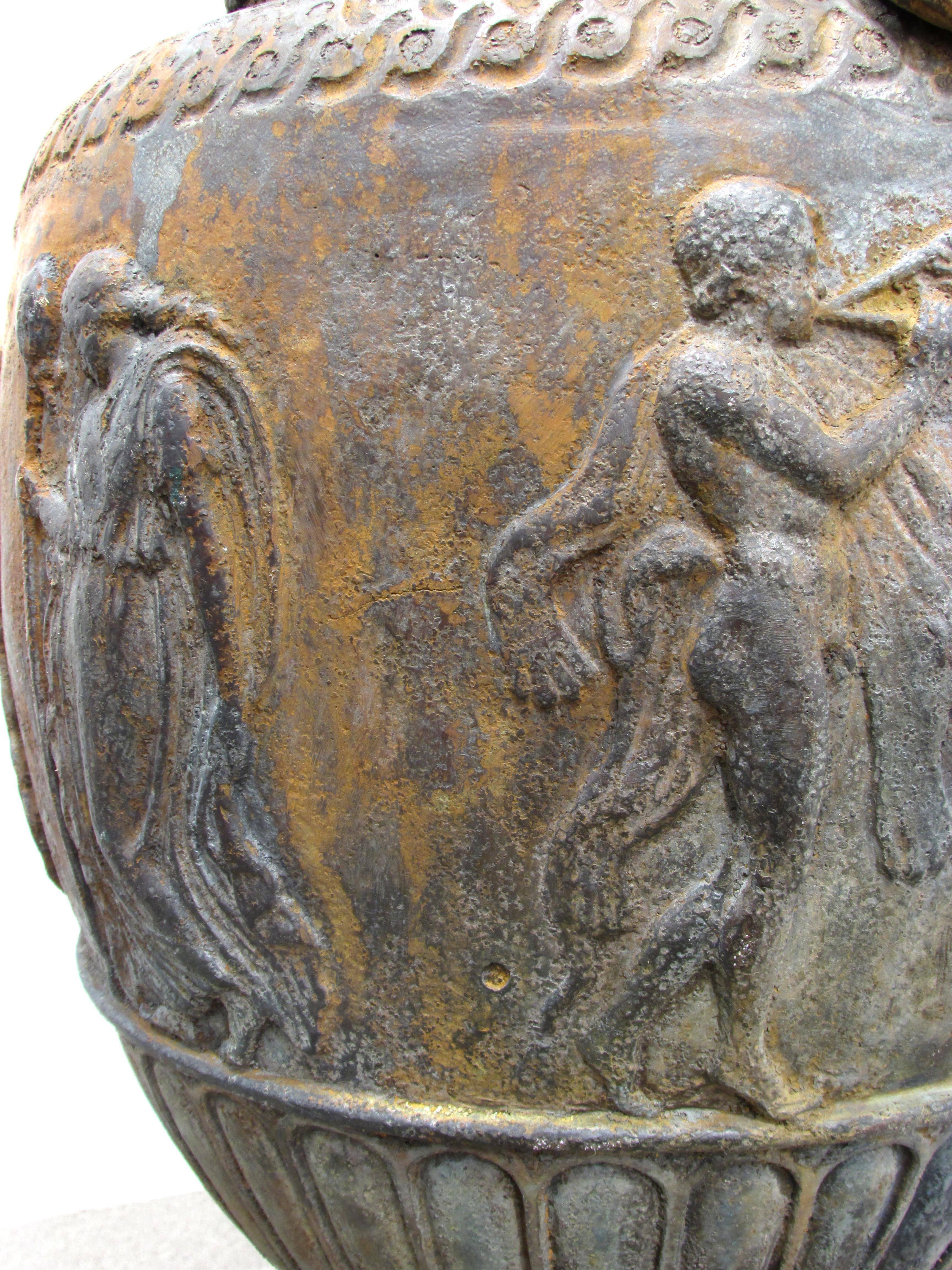 Neoclassical Bronze Urn on Pedestal For Sale 5