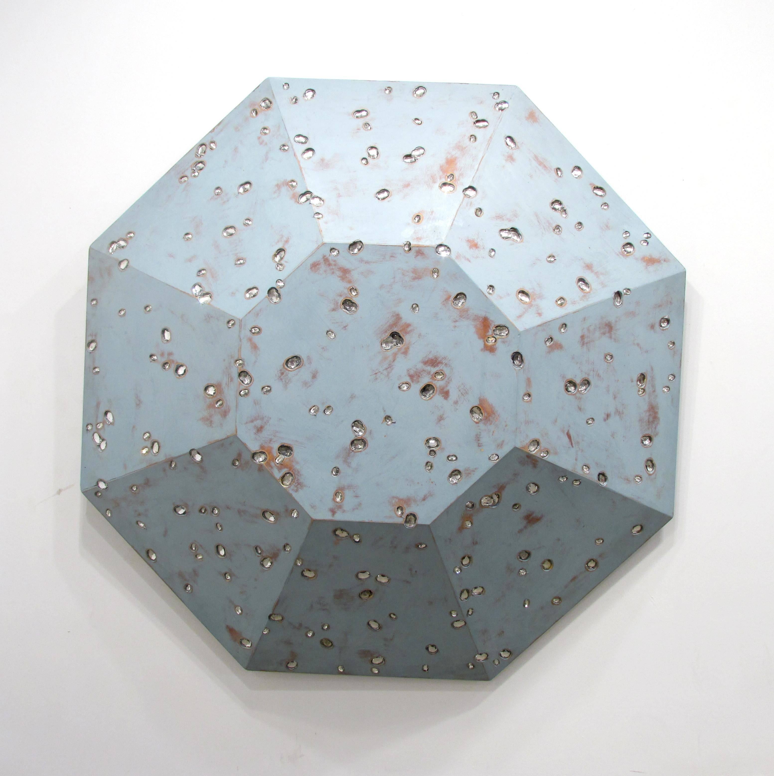 Large diamond shaped 3D wall-mounted sculpture with inlaid glass jewels by John Torreano titled 