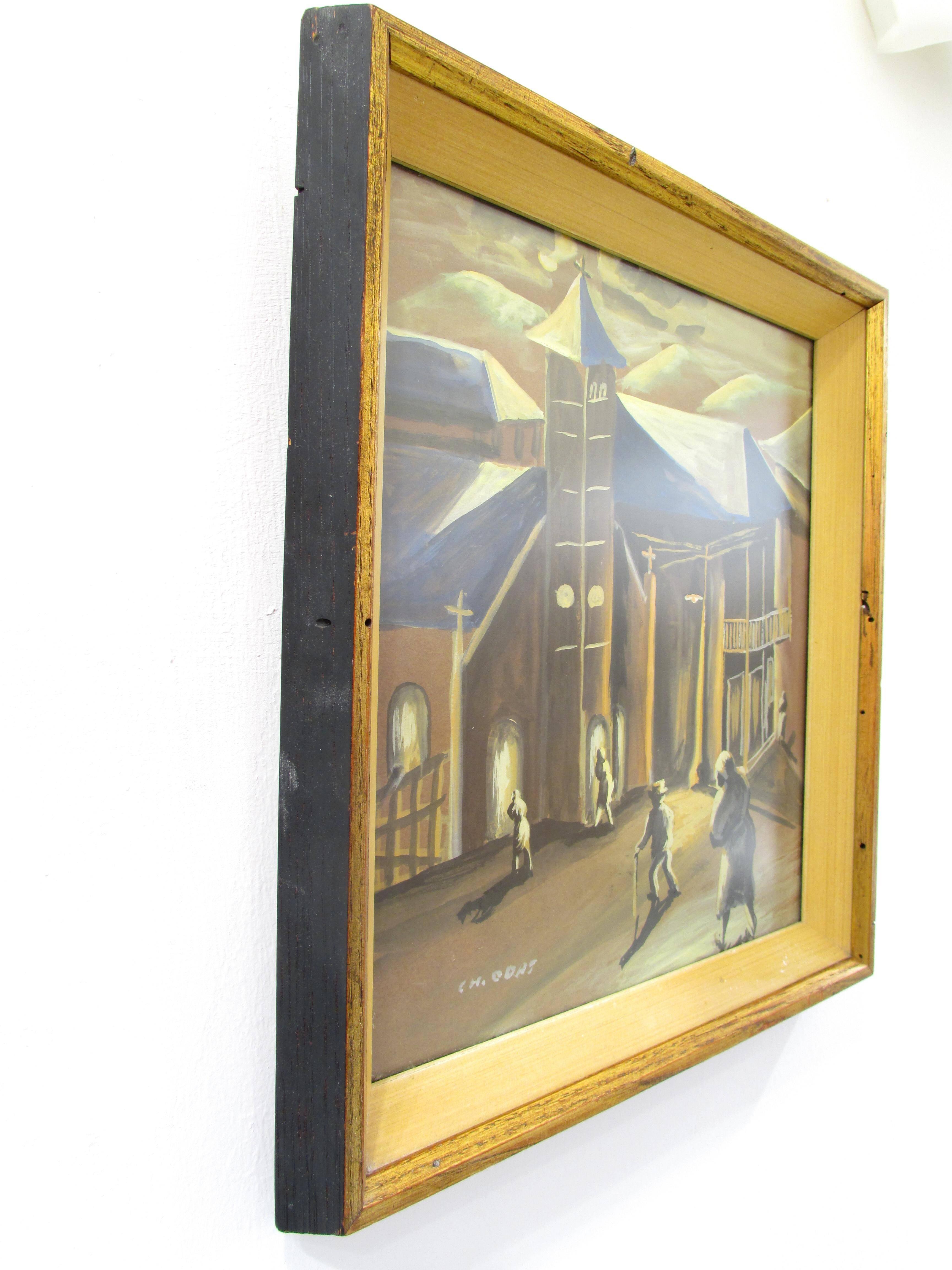 Village Church Painting by Charles Odat For Sale 1