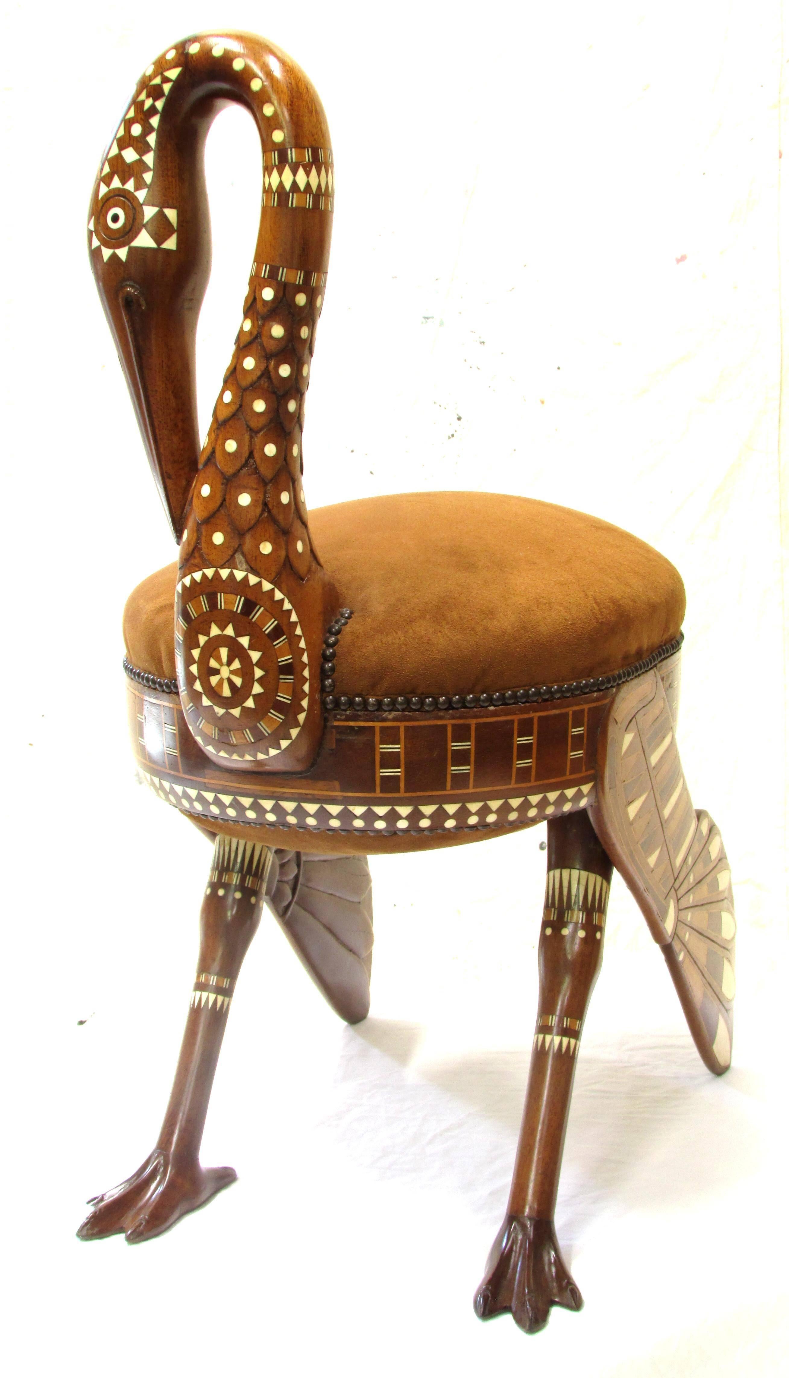 Hand-Carved Egyptian Revival Ibis Stool