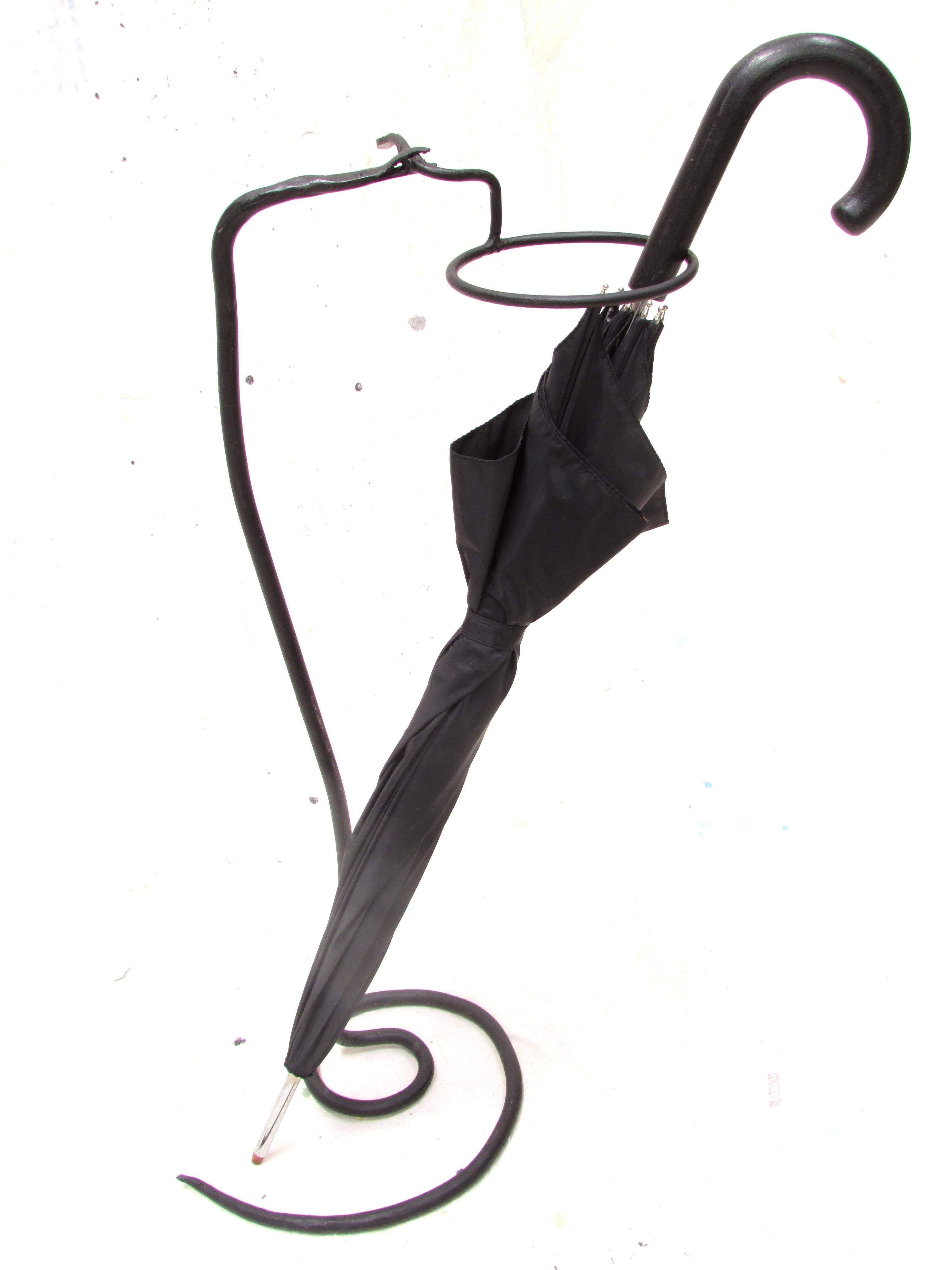 Folk Art Wrought Iron Snake Umbrella or Cane Stand For Sale