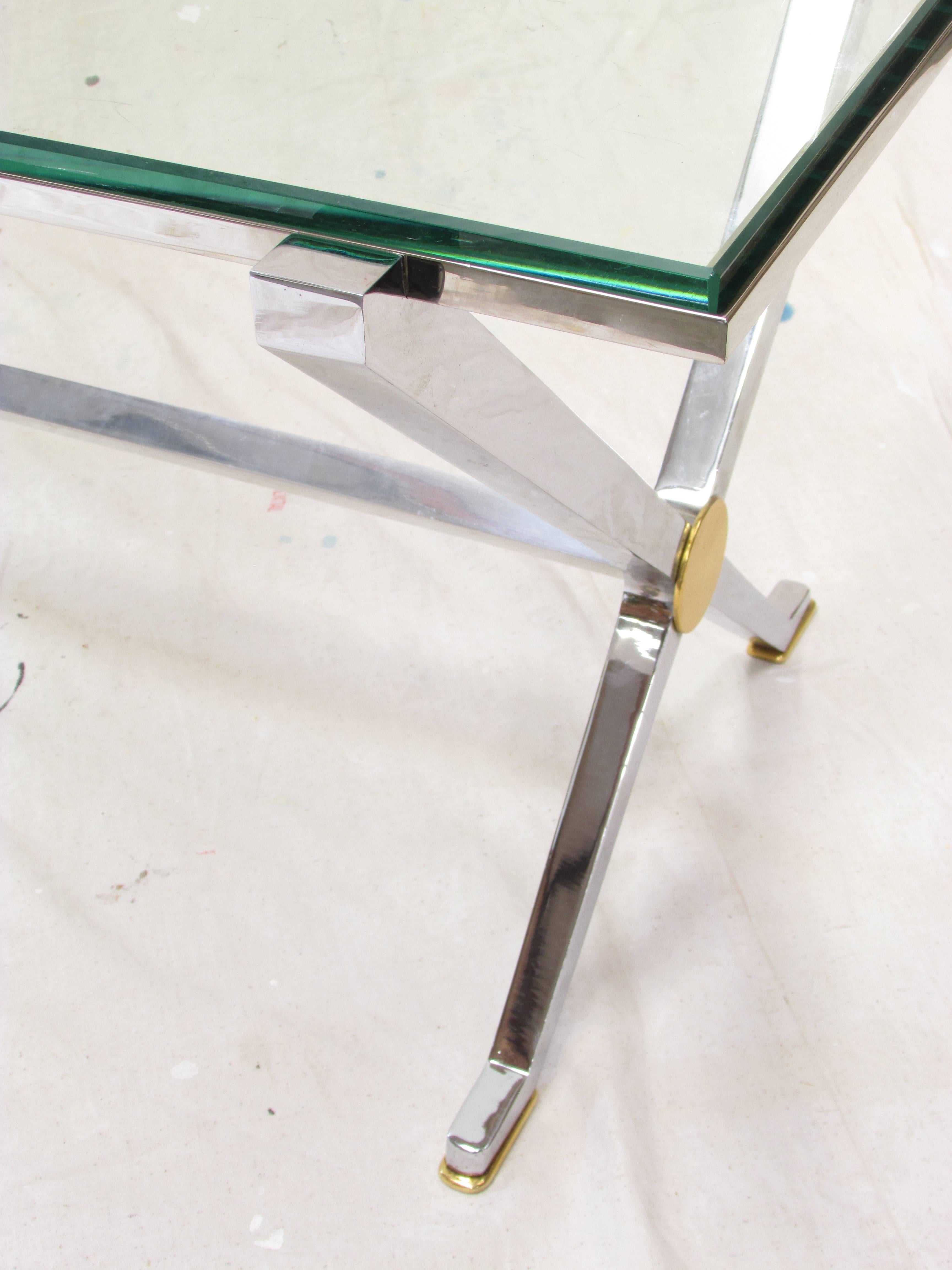 Mid-20th Century Maison Jansen Chrome and Brass X-Base Coffee Table For Sale