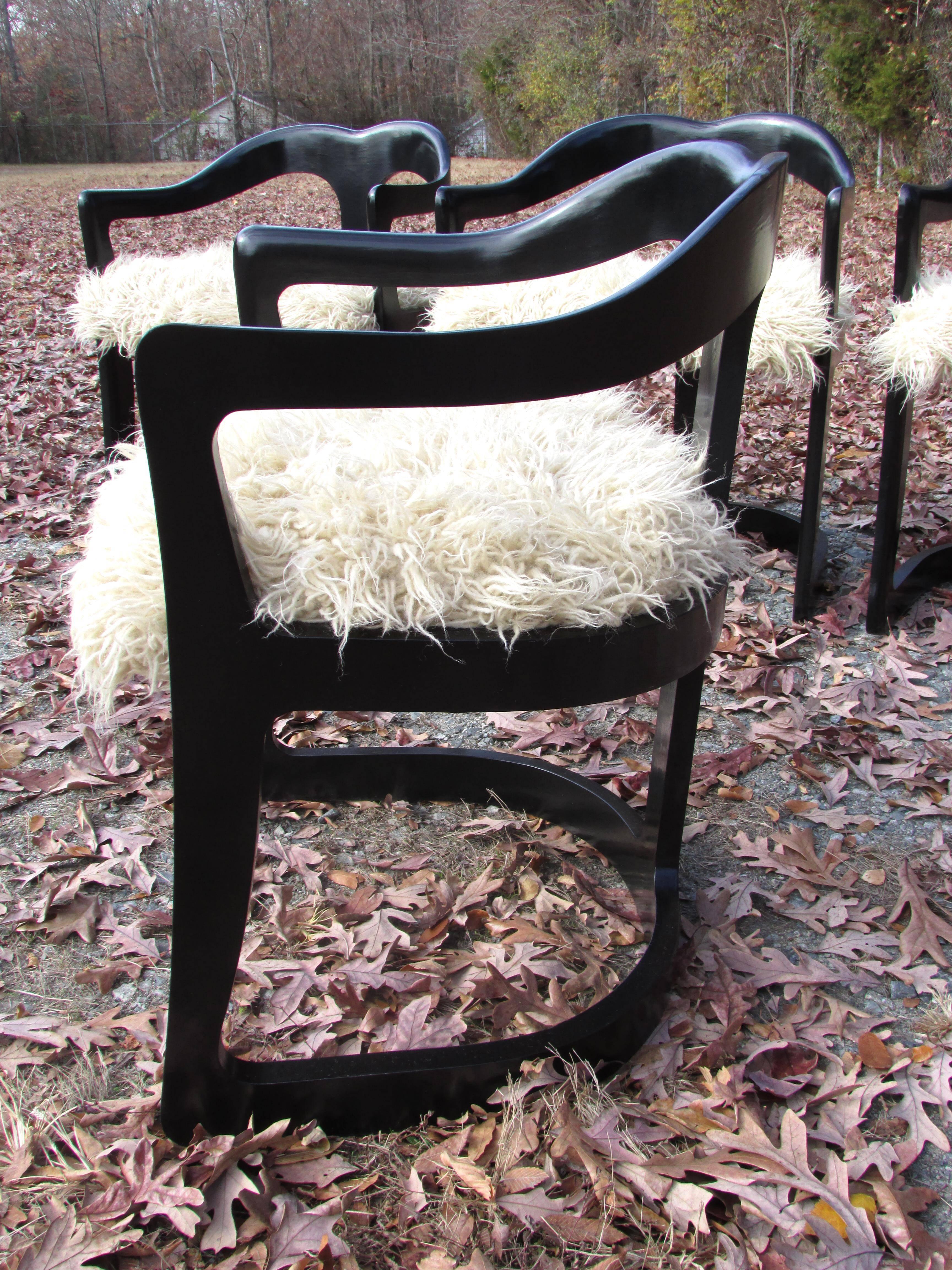 Late 20th Century Four Broyhill Chairs with Flokati Upholstery For Sale