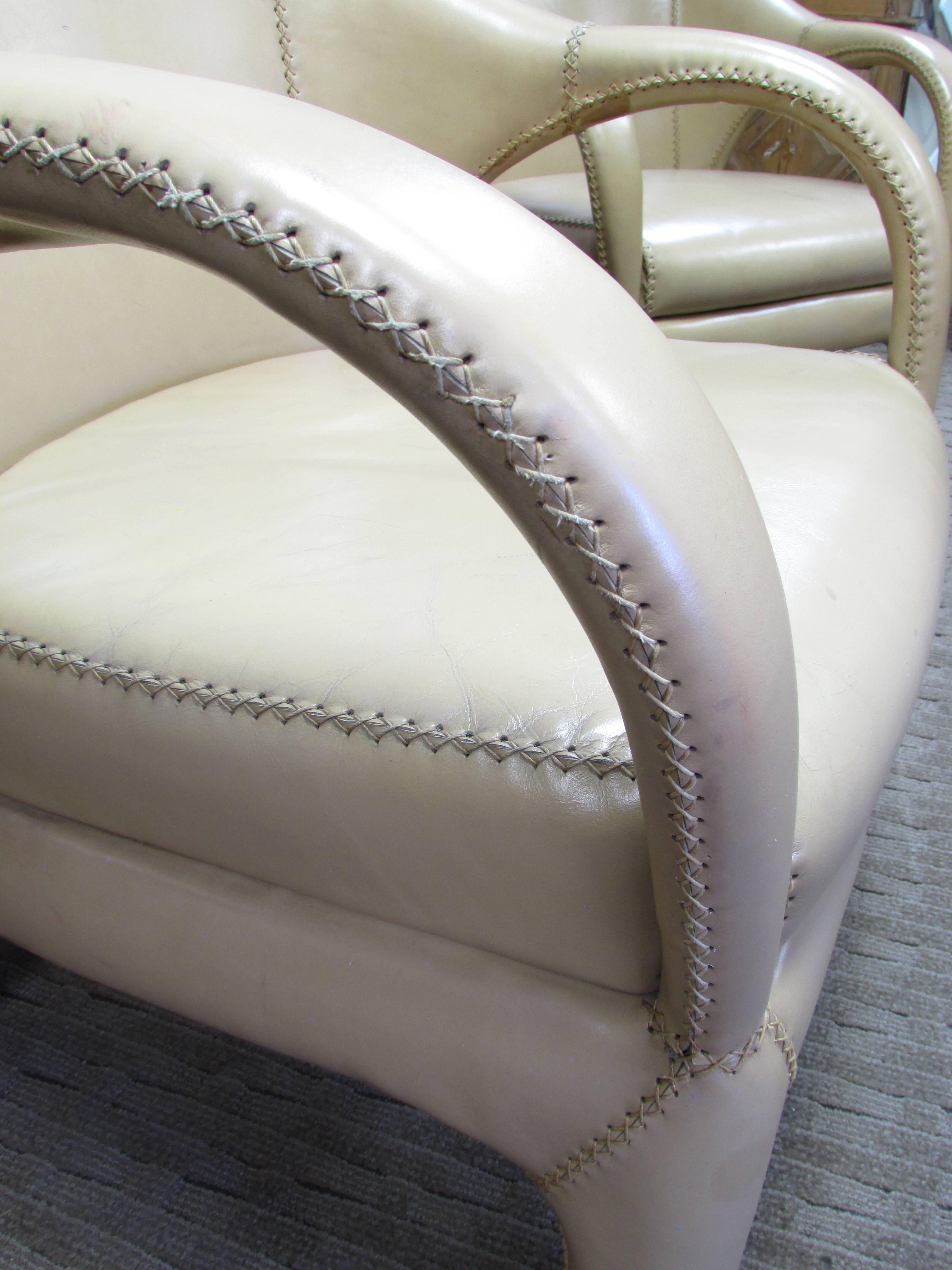 French 1970s Hand Stitched Leather Tub Chairs For Sale 5