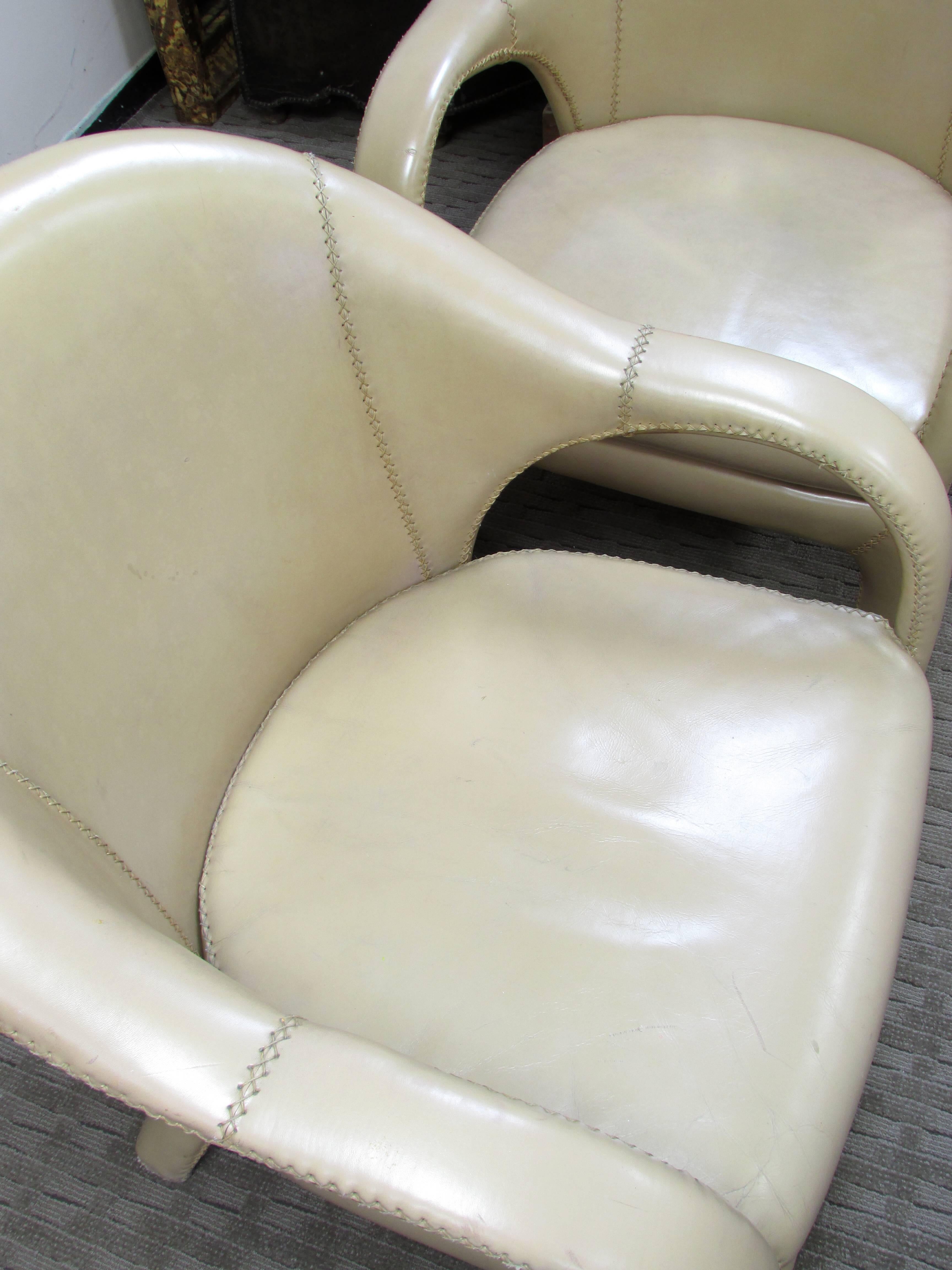 French 1970s Hand Stitched Leather Tub Chairs For Sale 4